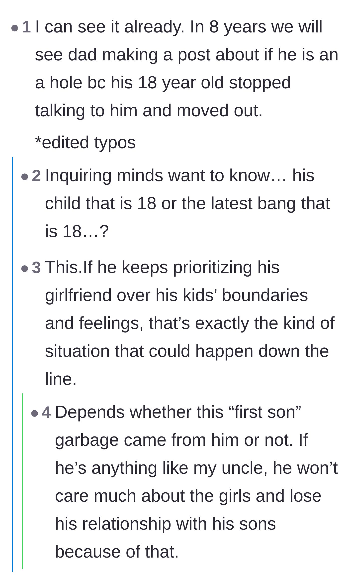 Comment thread 6 - A reader predicts that the father will eventually wonder why his adult daughters have gone no-contact with him.