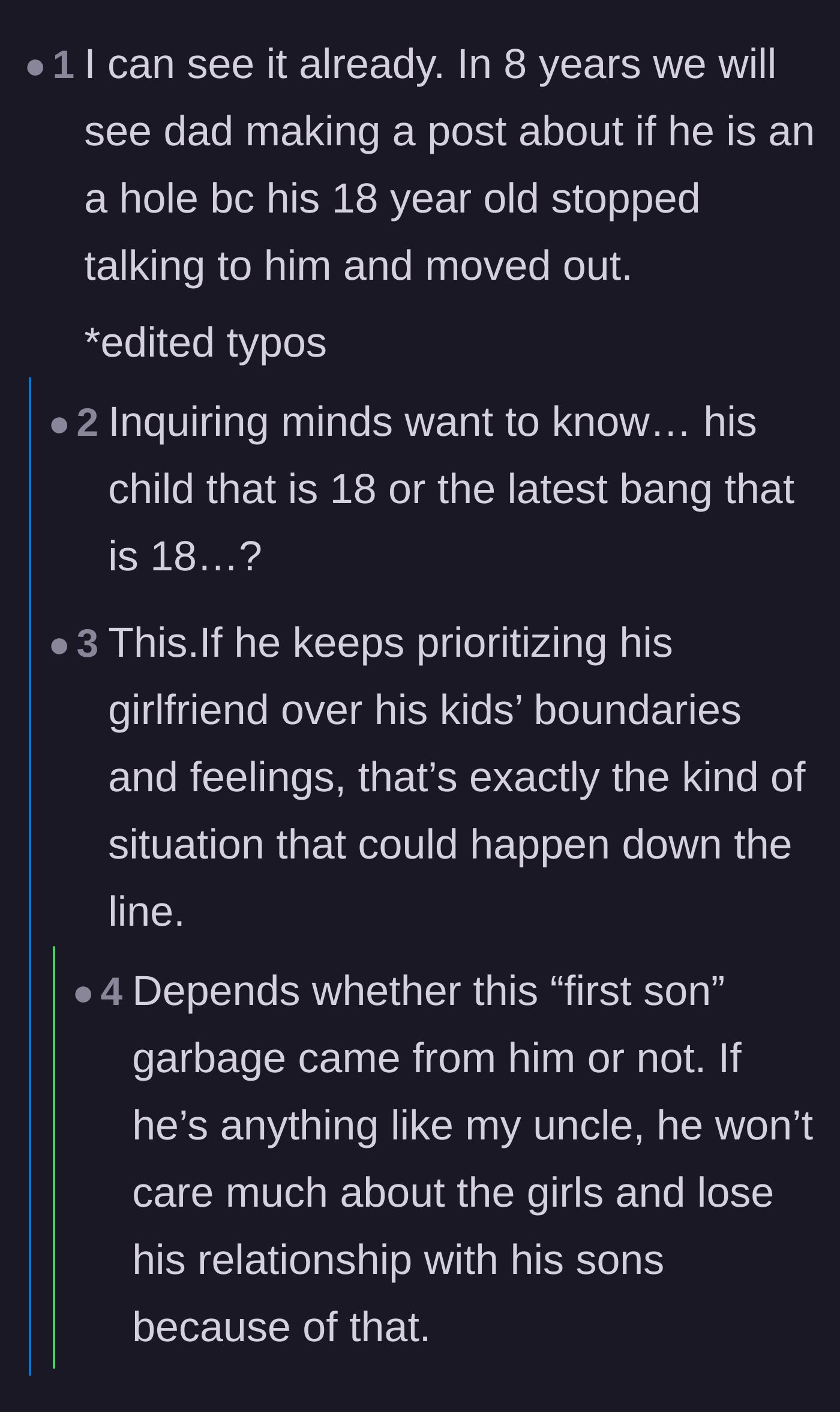 Comment thread 6 - A reader predicts that the father will eventually wonder why his adult daughters have gone no-contact with him.