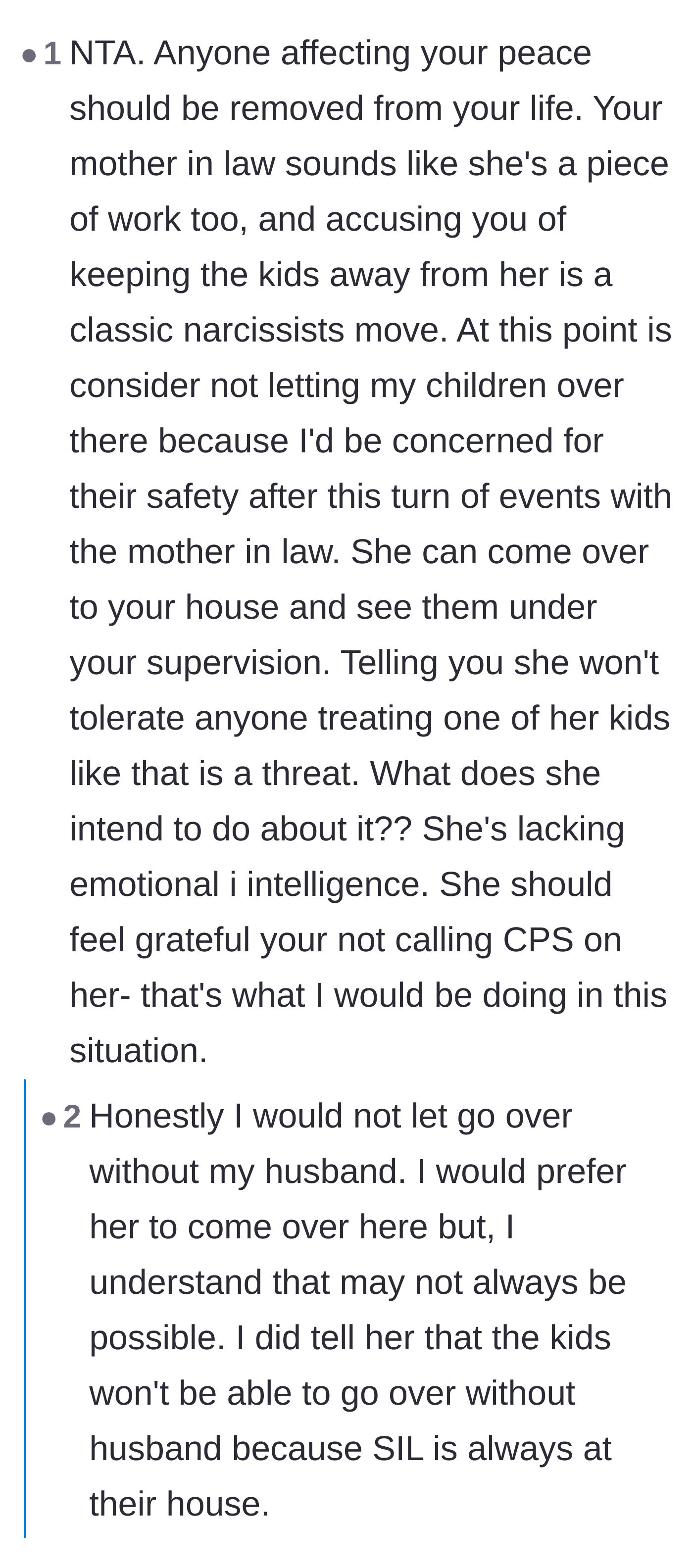 Comment thread 3 - Advice urging the author to completely stop her own children from visiting the mother-in-law's house to avoid exposure to the toxic environment.