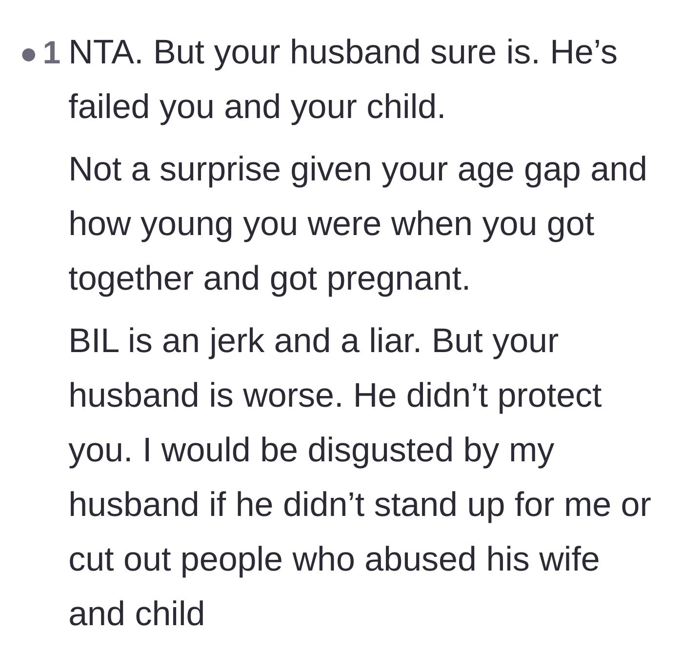Comment thread 5 - Heavy criticism aimed directly at the husband for failing to protect his wife and vulnerable child from family abuse.