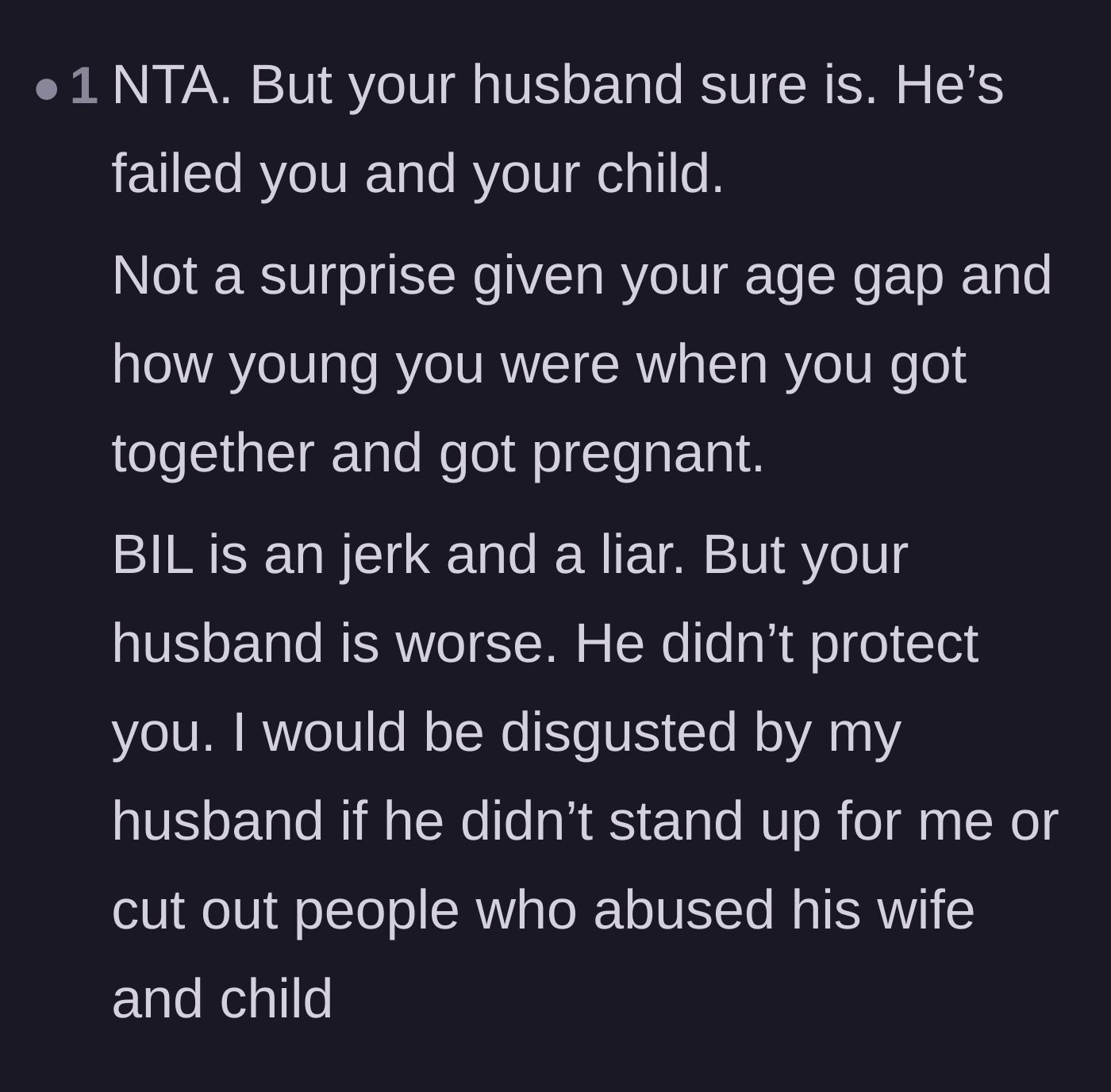 Comment thread 5 - Heavy criticism aimed directly at the husband for failing to protect his wife and vulnerable child from family abuse.