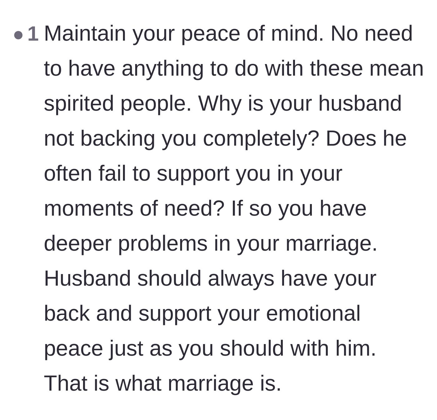 Comment thread 6 - Sobering questions about the deeper cracks in her marriage and the absolute necessity of prioritizing emotional peace.