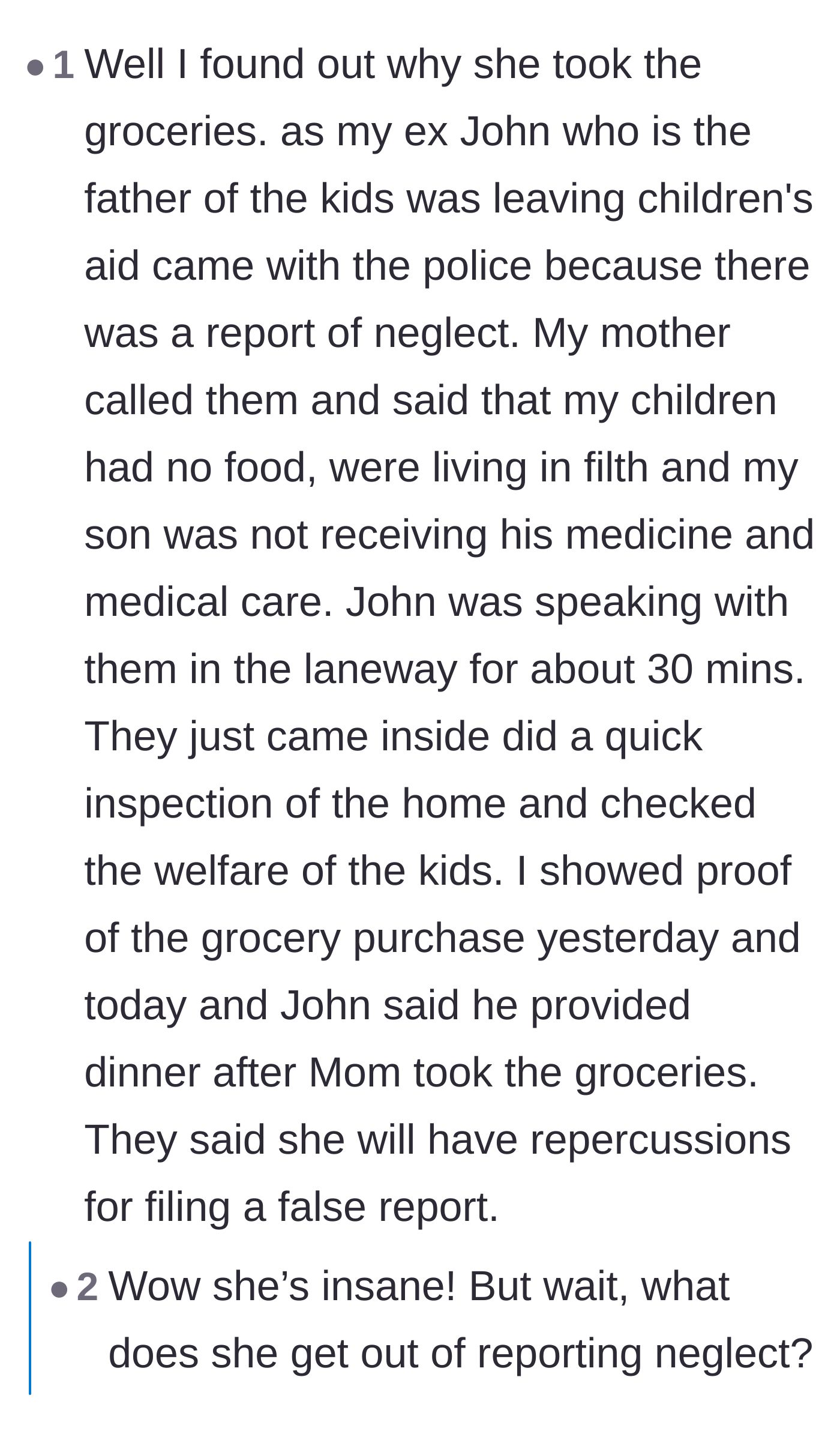 Comment thread 3 - The community reacting to the devastating update that the grandmother filed a false child neglect report to seize custody.