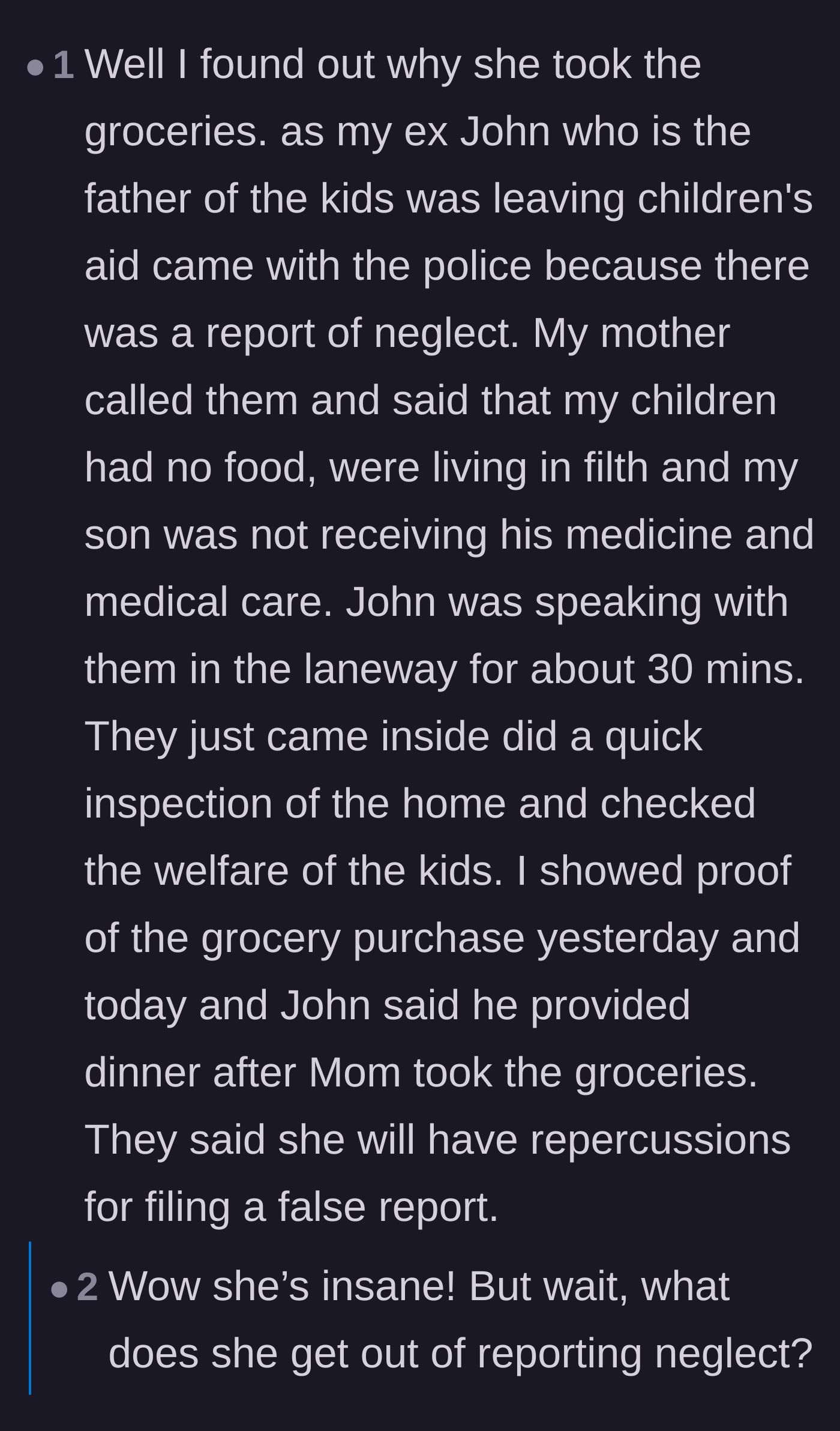 Comment thread 3 - The community reacting to the devastating update that the grandmother filed a false child neglect report to seize custody.
