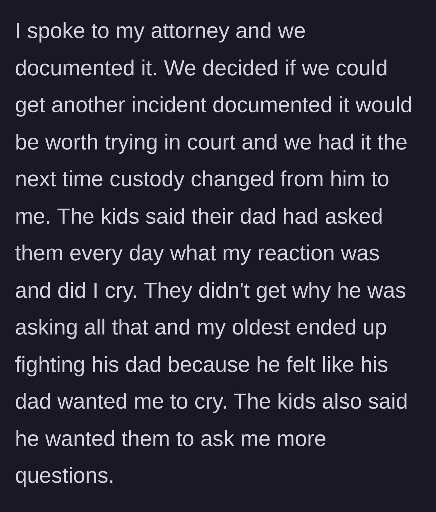 Story part 5 - The oldest son gets into a fight with his father because the father obsessively asked if the mother cried at the pregnancy news.