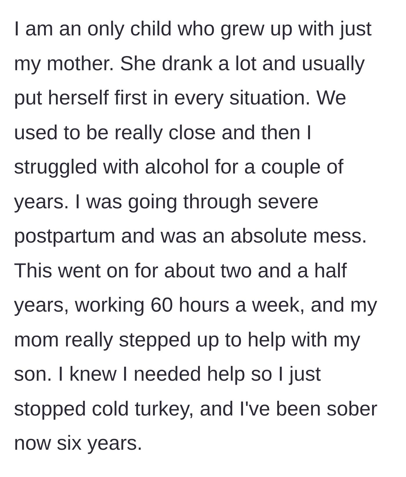 Story part 1 - Overcoming postpartum depression, alcohol struggles, and getting sober while relying on a selfish mother for childcare