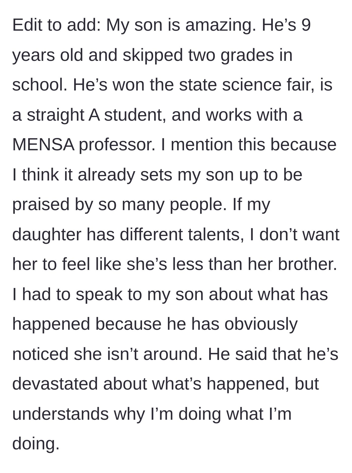 Story part 6 - Explaining the situation to the brilliant 9-year-old son, who understands and supports the painful estrangement
