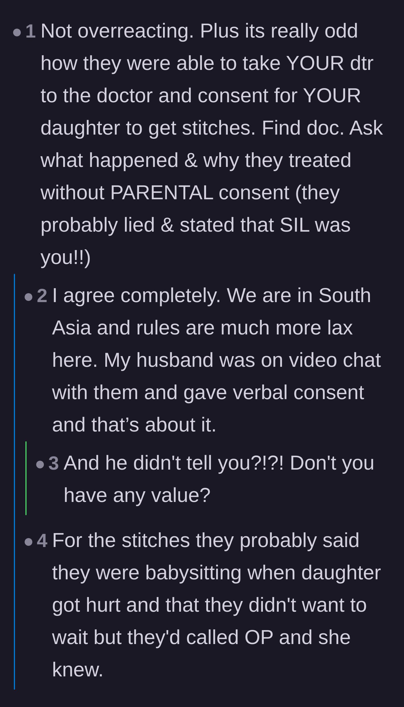 Comment thread 1 - A discussion about medical consent that reveals the husband was actually the one who orchestrated the secret.