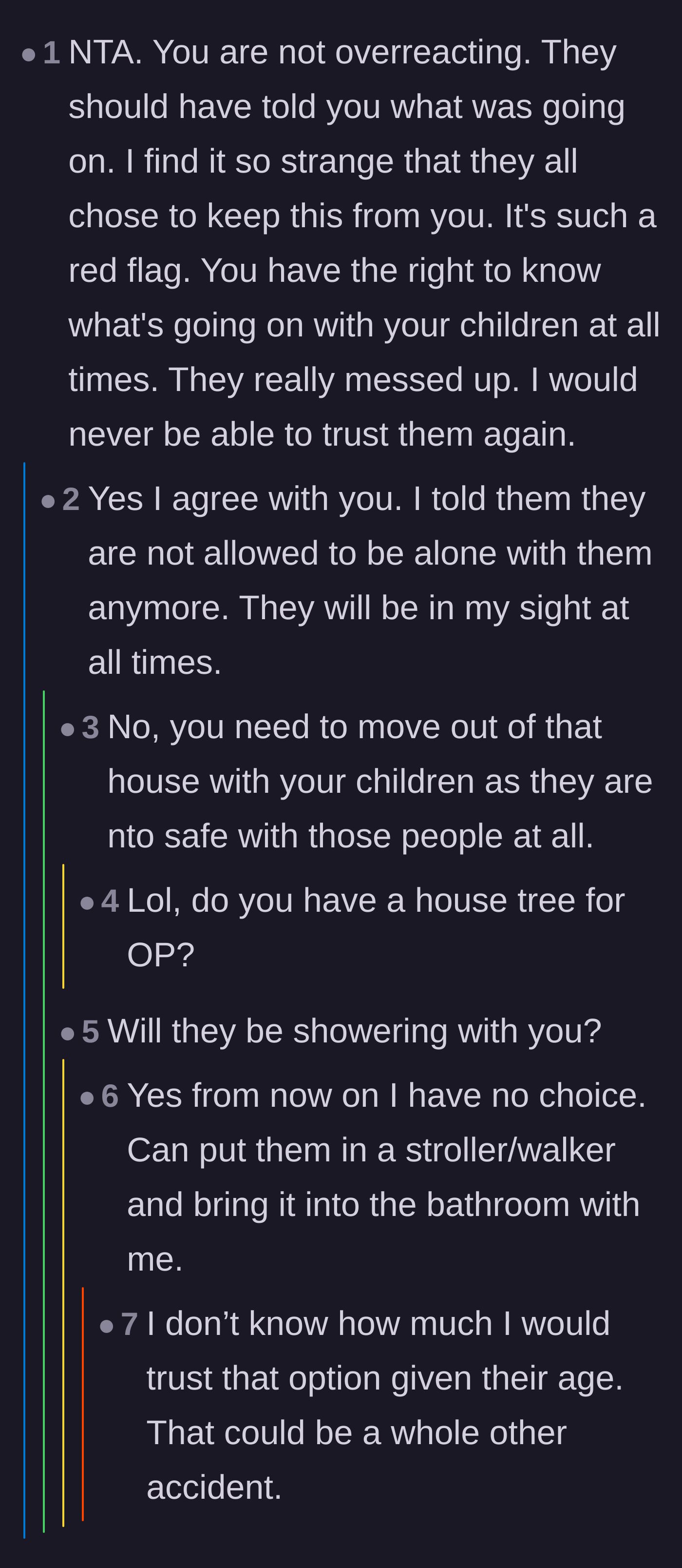 Comment thread 2 - A thread validating the mother's reaction, leading to her sad admission that she will now have to bring her kids into the bathroom while showering.
