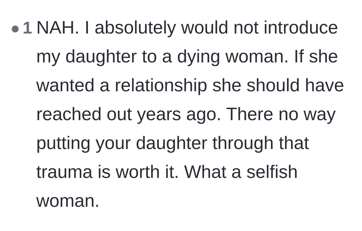 Comment thread 4 - A firm defense of the mother's decision to deny the request and protect her daughter from trauma.