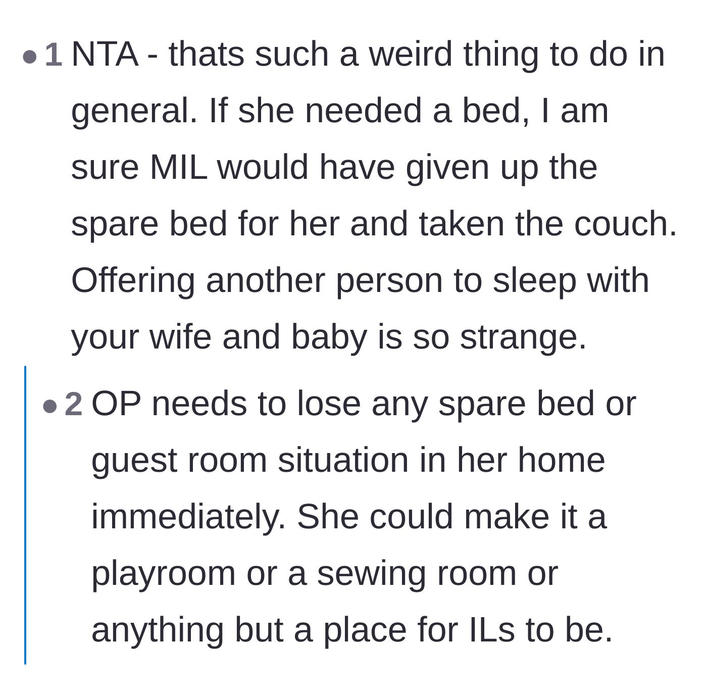 Comment thread 4 - Readers pointing out the obvious solution that the mother-in-law should have just given up the guest bed for the injured sister-in-law