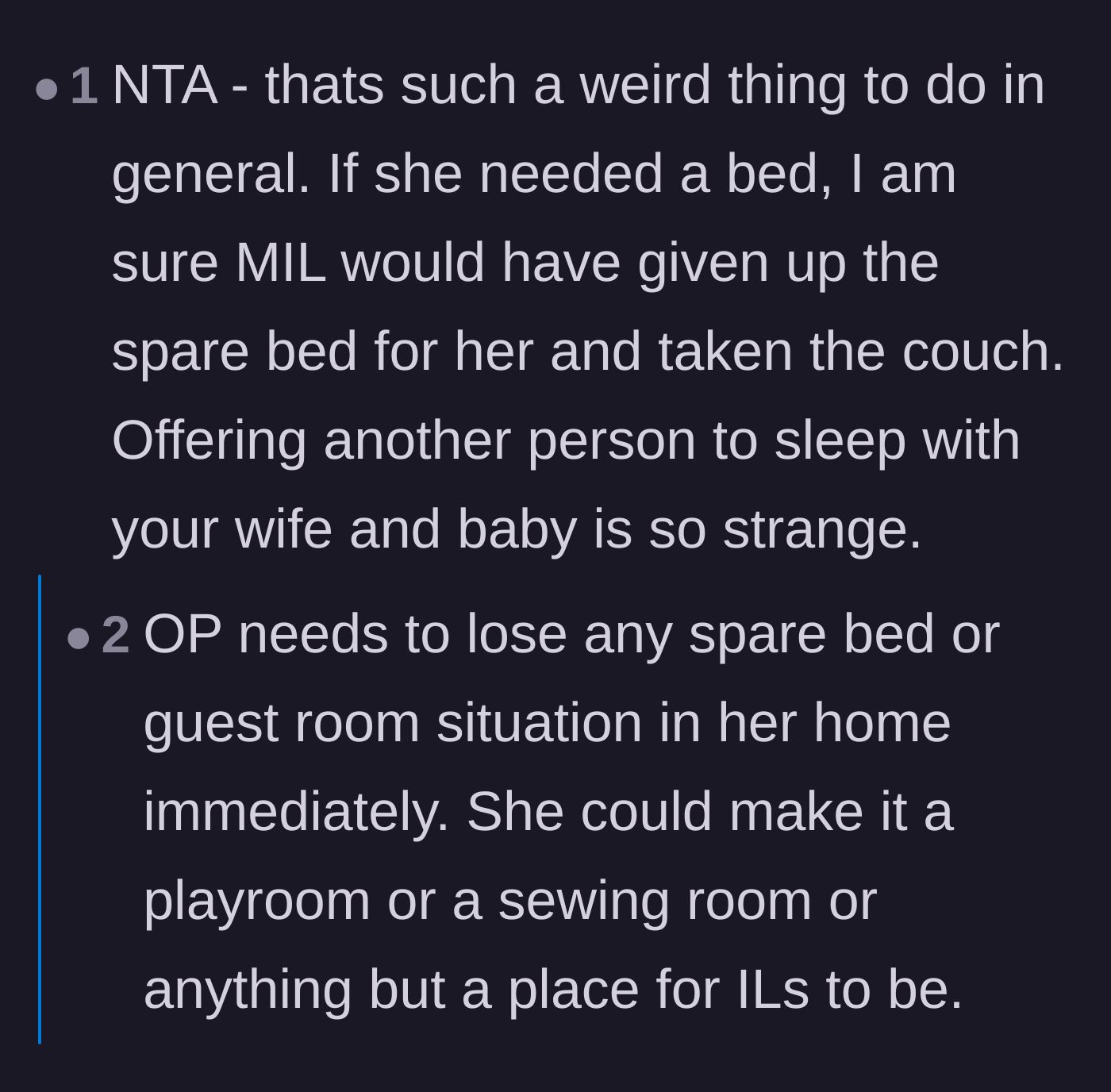 Comment thread 4 - Readers pointing out the obvious solution that the mother-in-law should have just given up the guest bed for the injured sister-in-law