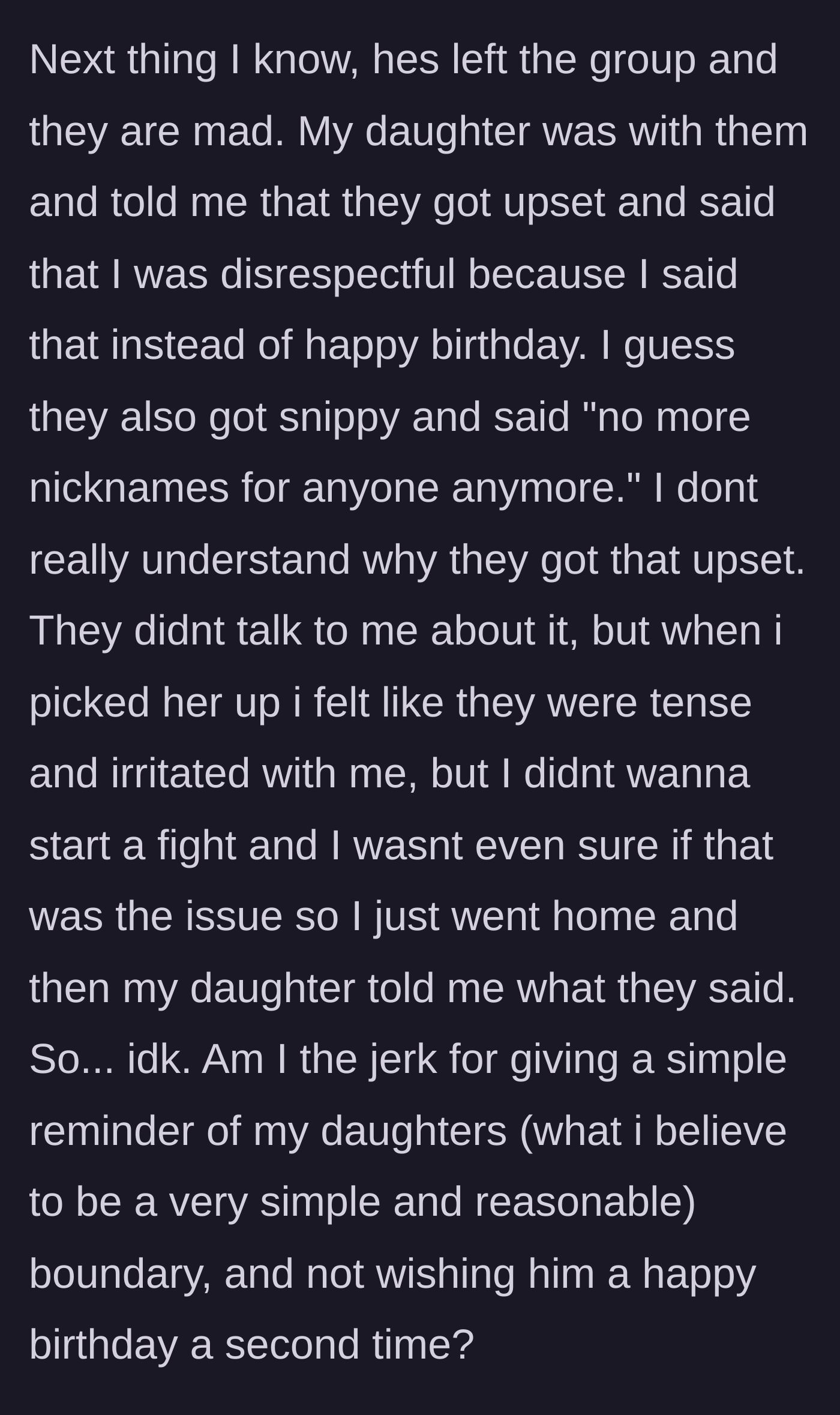 Story part 6 - The grandparents throw a tantrum, leave the group chat, and complain to the 12-year-old daughter about her mother's 'disrespect.'