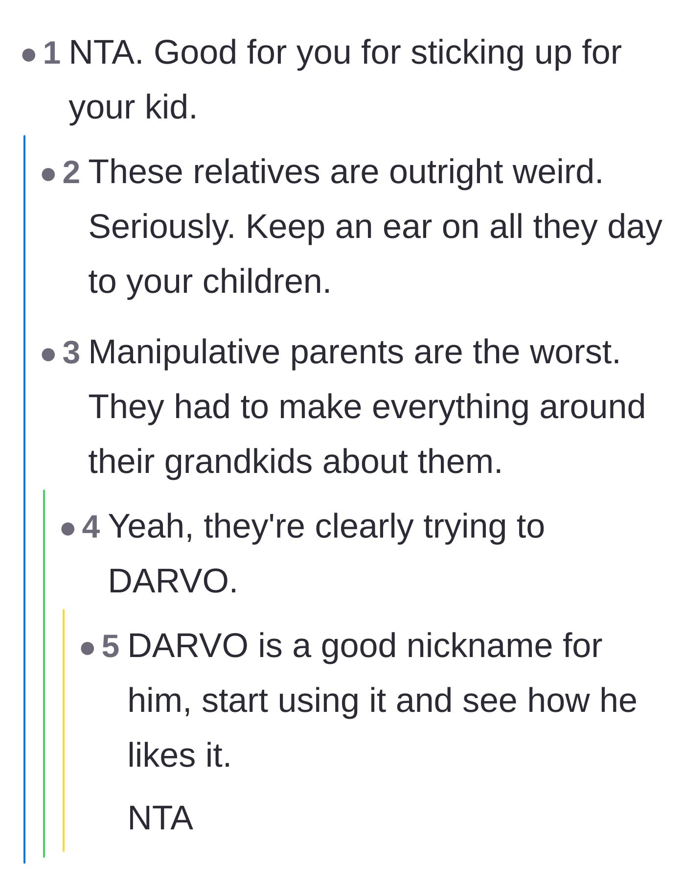 Comment thread 1 - Readers discussing the grandparents' manipulative behavior and suggesting giving the stepfather a taste of his own medicine with a psychological nickname.