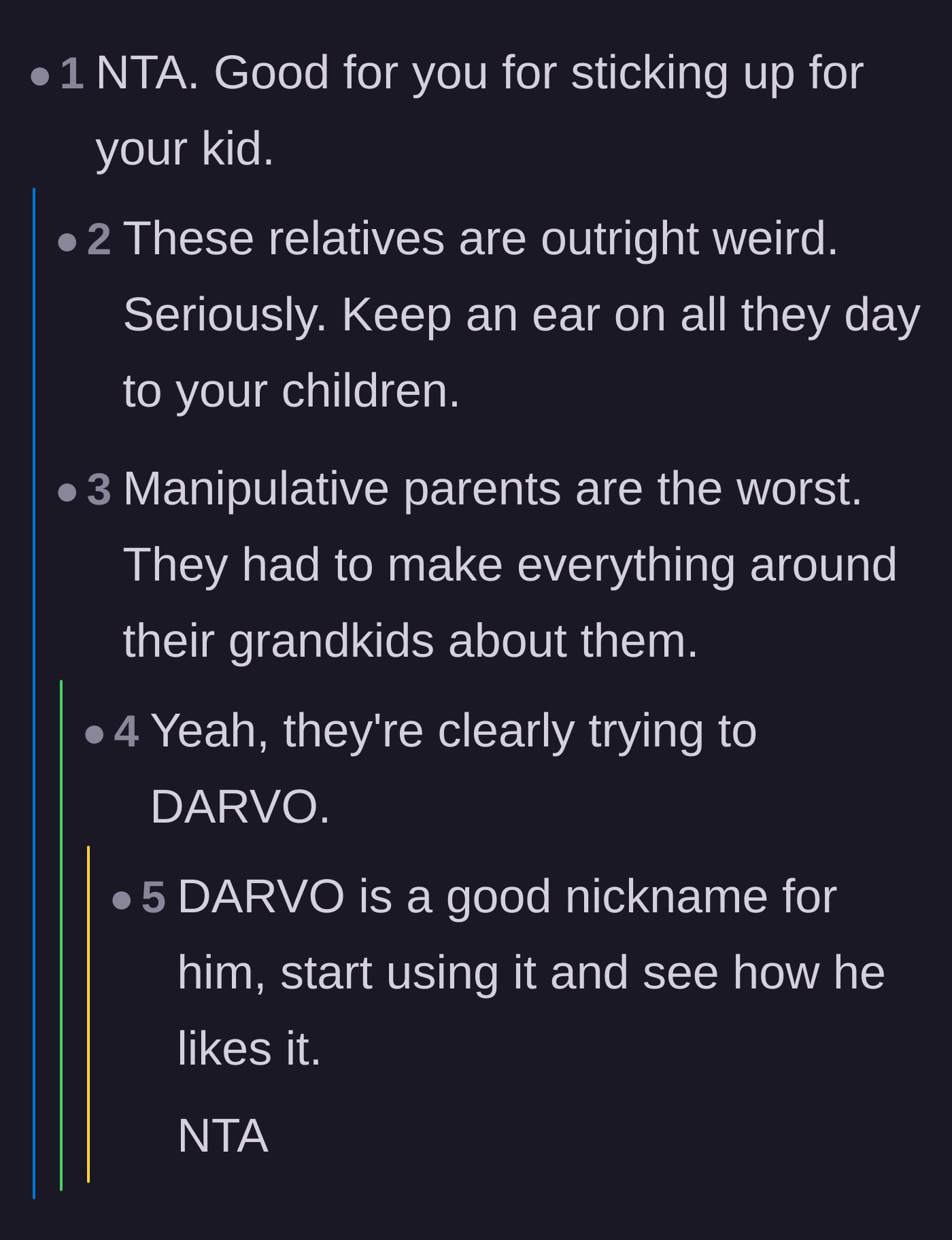 Comment thread 1 - Readers discussing the grandparents' manipulative behavior and suggesting giving the stepfather a taste of his own medicine with a psychological nickname.