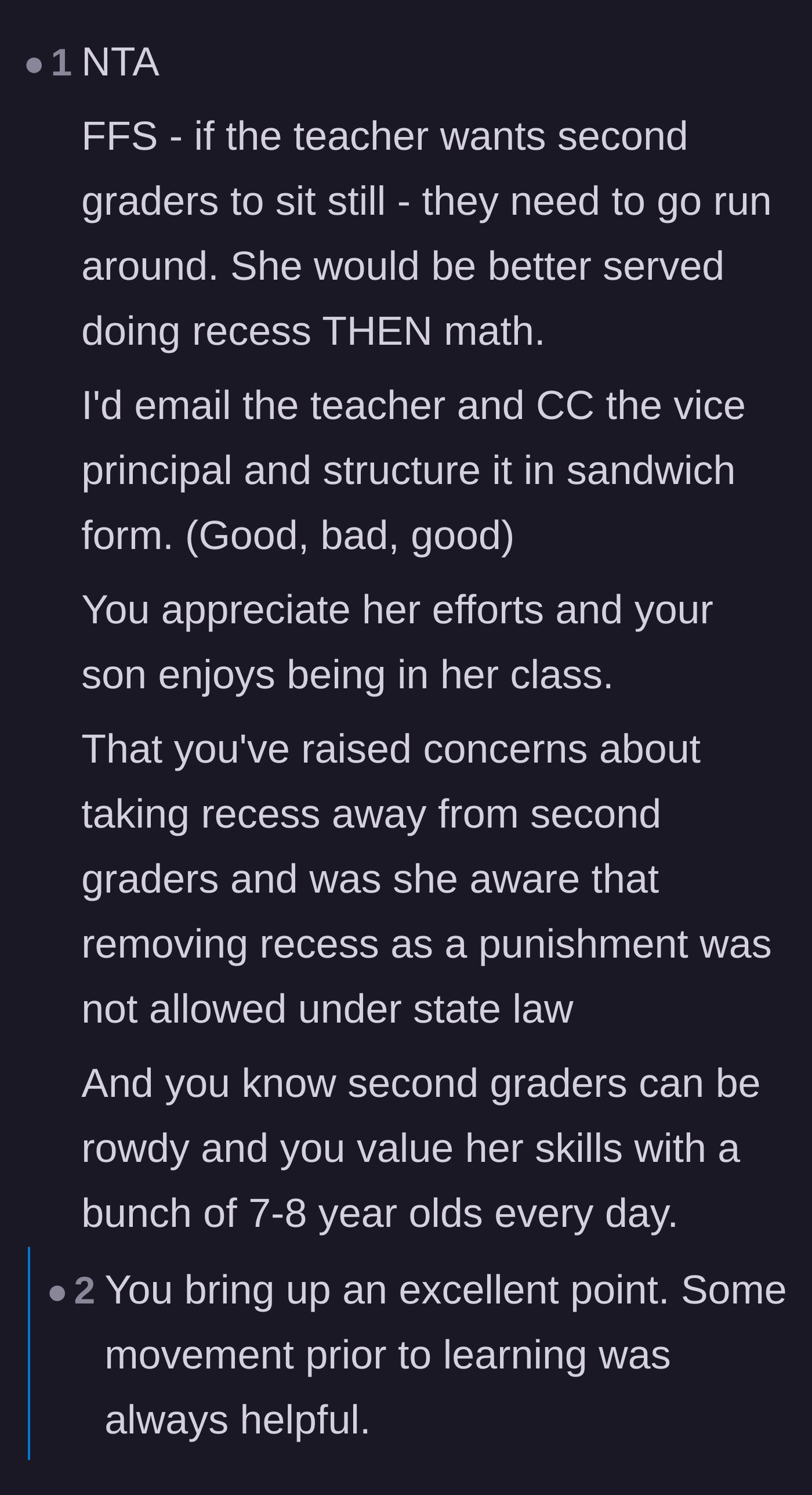Comment thread 6 - Advice on using a highly professional 'compliment sandwich' email to gracefully escalate the issue to the vice principal.