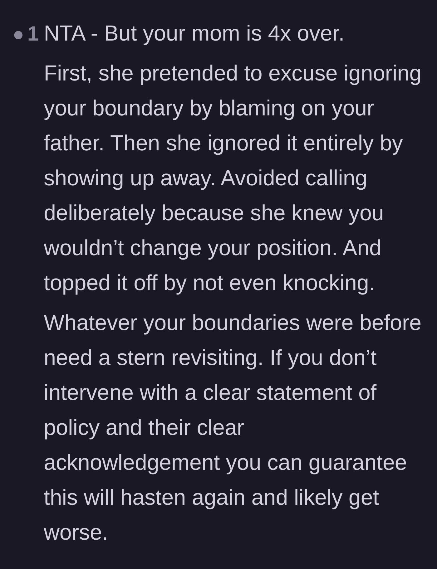 Comment thread 3 - A step-by-step breakdown of the grandmother's calculated manipulation tactics and deliberate boundary stomping.