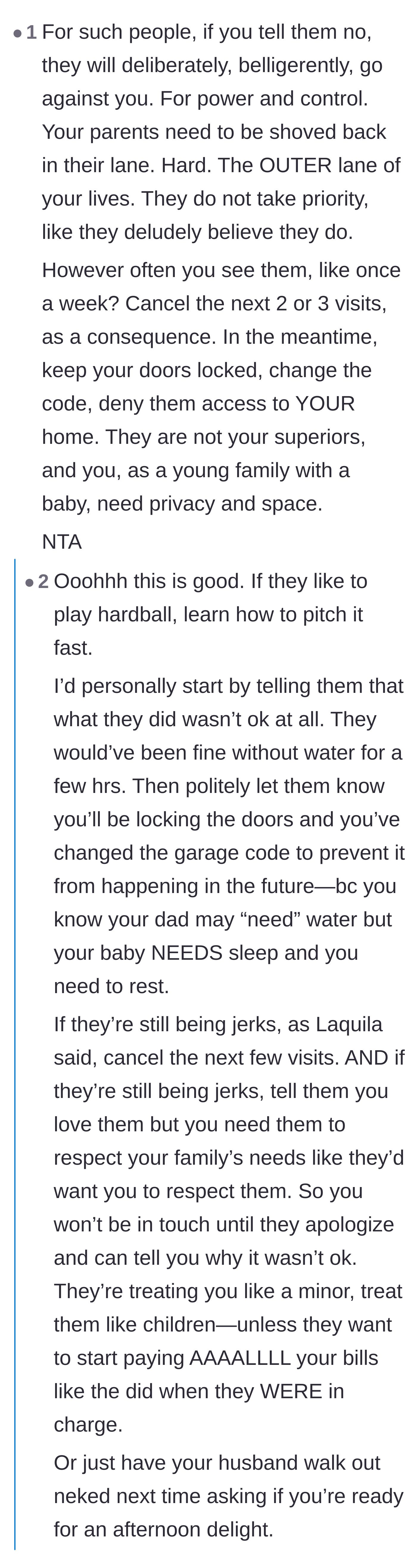 Comment thread 4 - Readers discuss how the parents' behavior is rooted in a toxic need for power and control over their adult daughter.