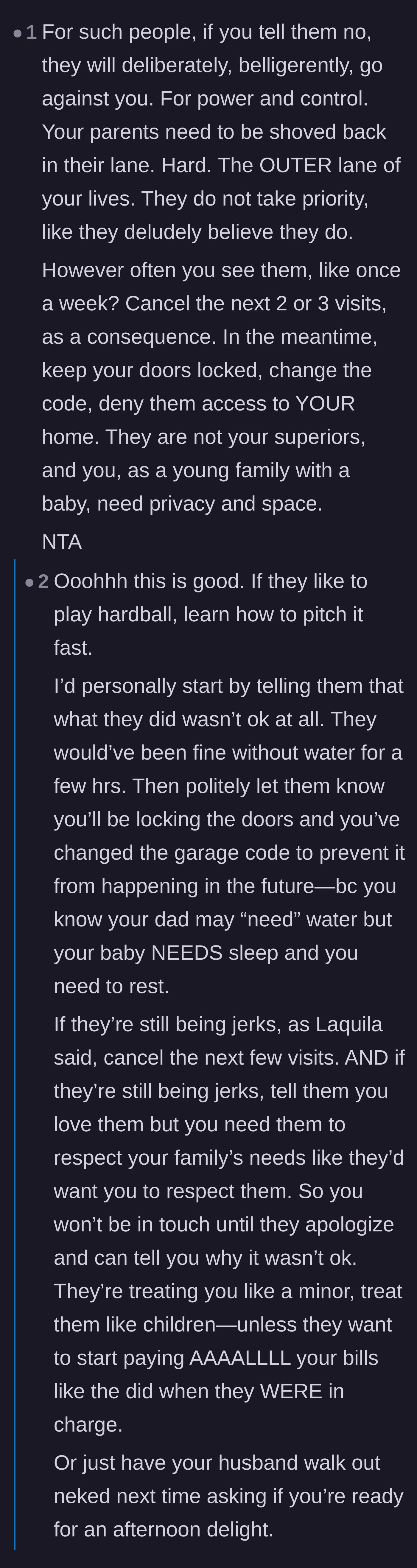 Comment thread 4 - Readers discuss how the parents' behavior is rooted in a toxic need for power and control over their adult daughter.