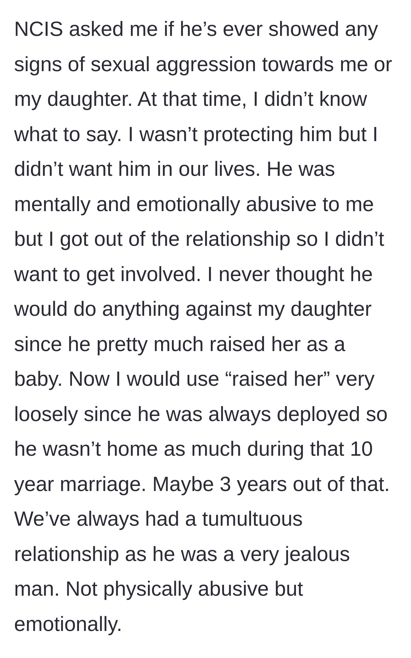 Story part 2 - A mother looking conflicted and deep in thought, processing a horrifying possibility.