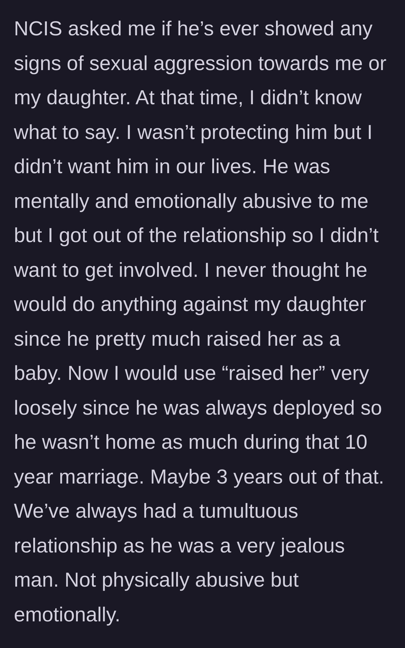 Story part 2 - A mother looking conflicted and deep in thought, processing a horrifying possibility.