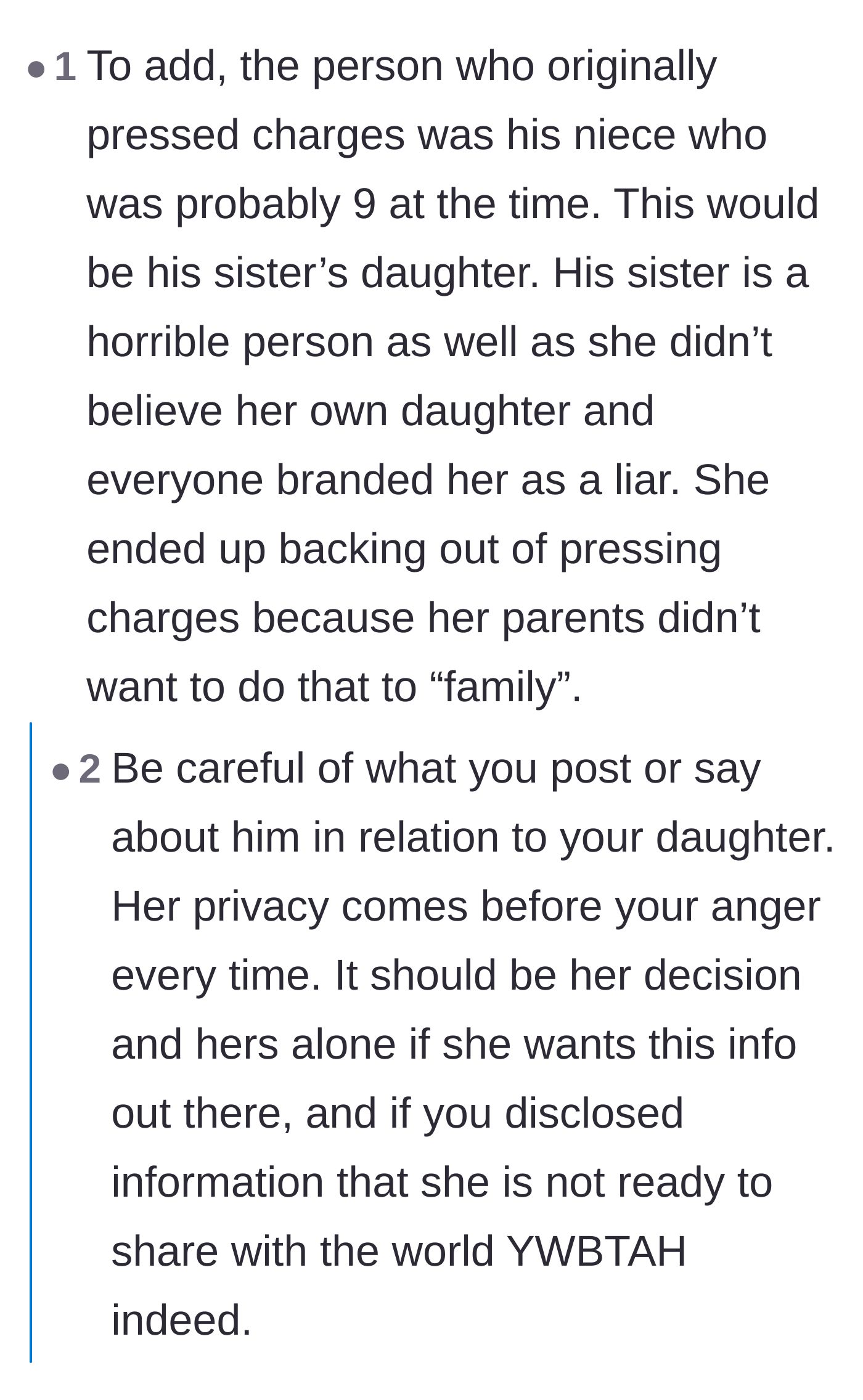 Comment thread 1 - Advice prioritizing the adult daughter's privacy over the mother's desire for revenge.