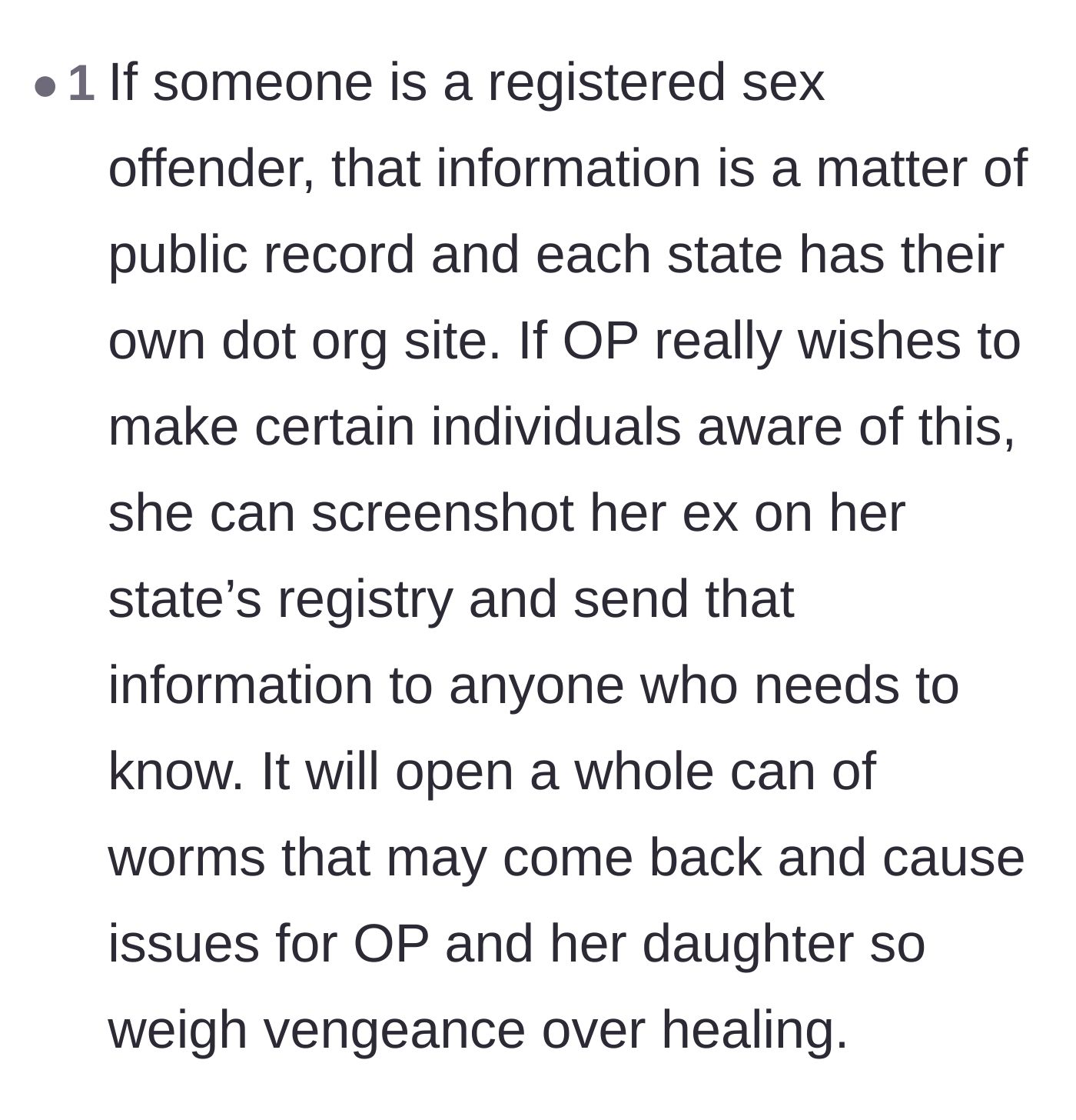 Comment thread 2 - Suggestion to let the public sex offender registry do the exposing without a personal attack.