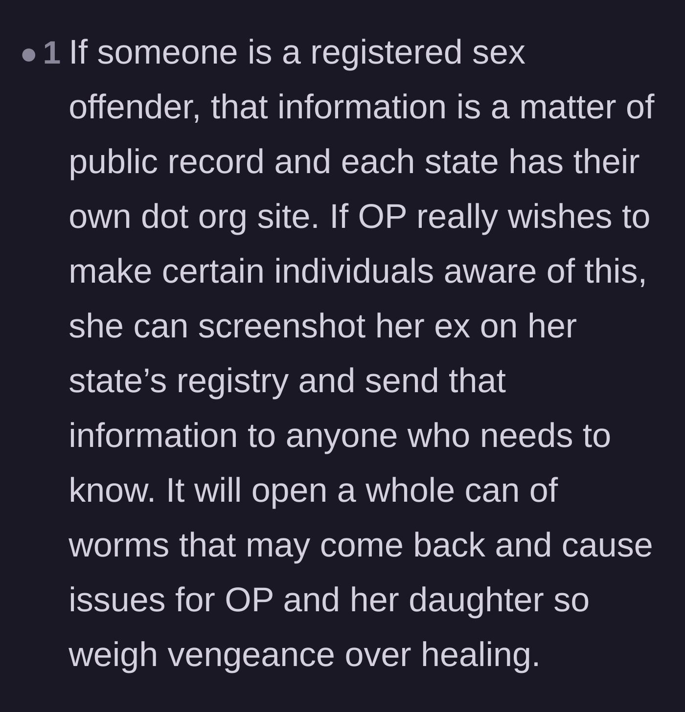 Comment thread 2 - Suggestion to let the public sex offender registry do the exposing without a personal attack.