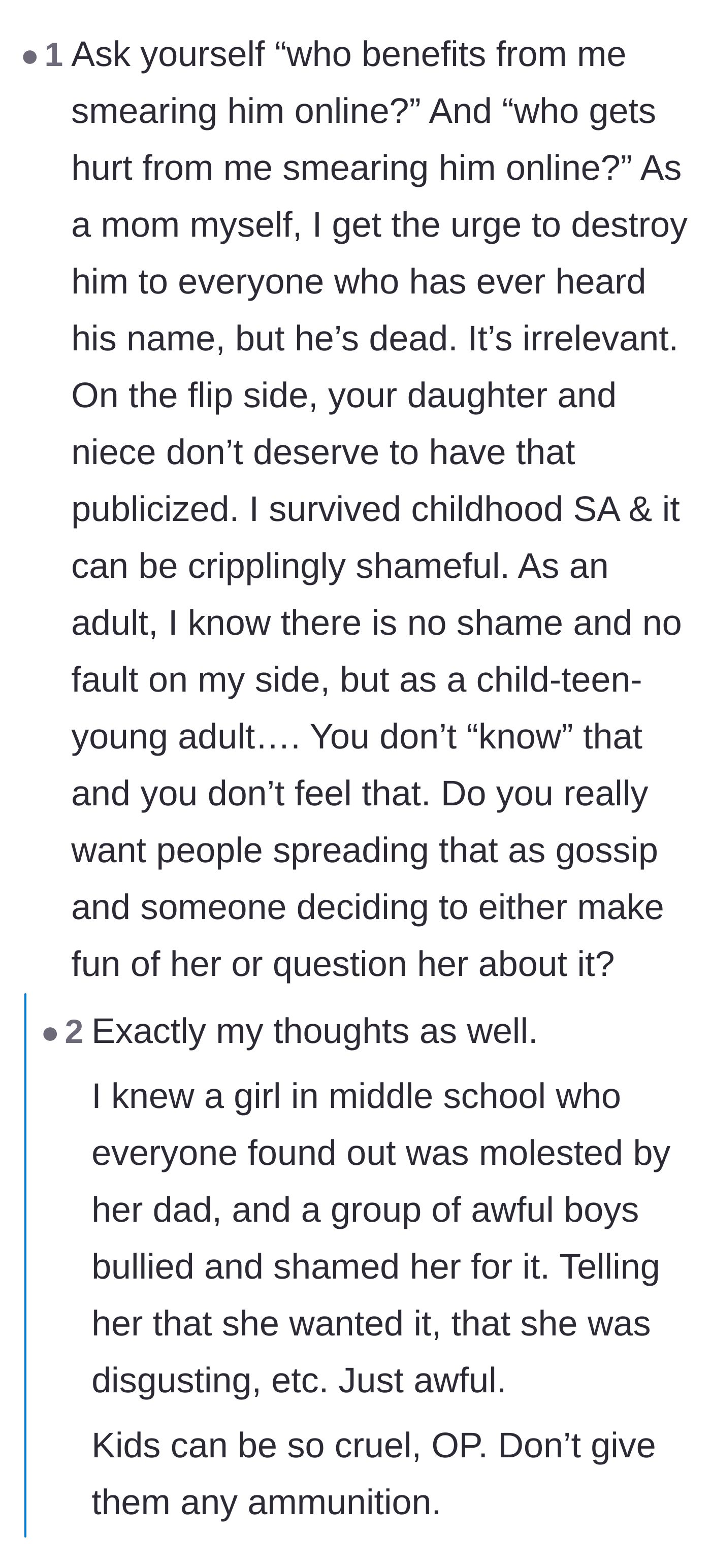 Comment thread 4 - A survivor's perspective on the deep shame associated with publicizing childhood trauma.