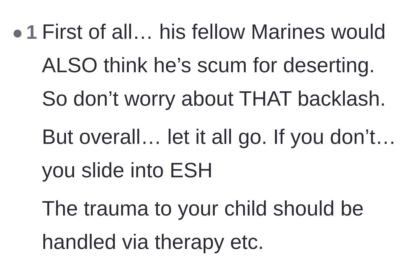Comment thread 5 - Reminder that the man's military desertion already makes him a disgrace to his peers.
