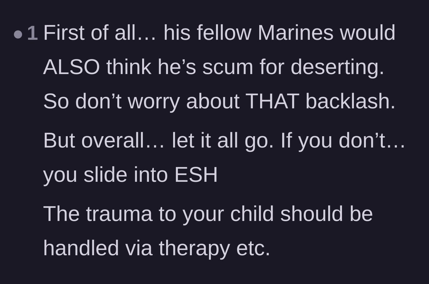 Comment thread 5 - Reminder that the man's military desertion already makes him a disgrace to his peers.