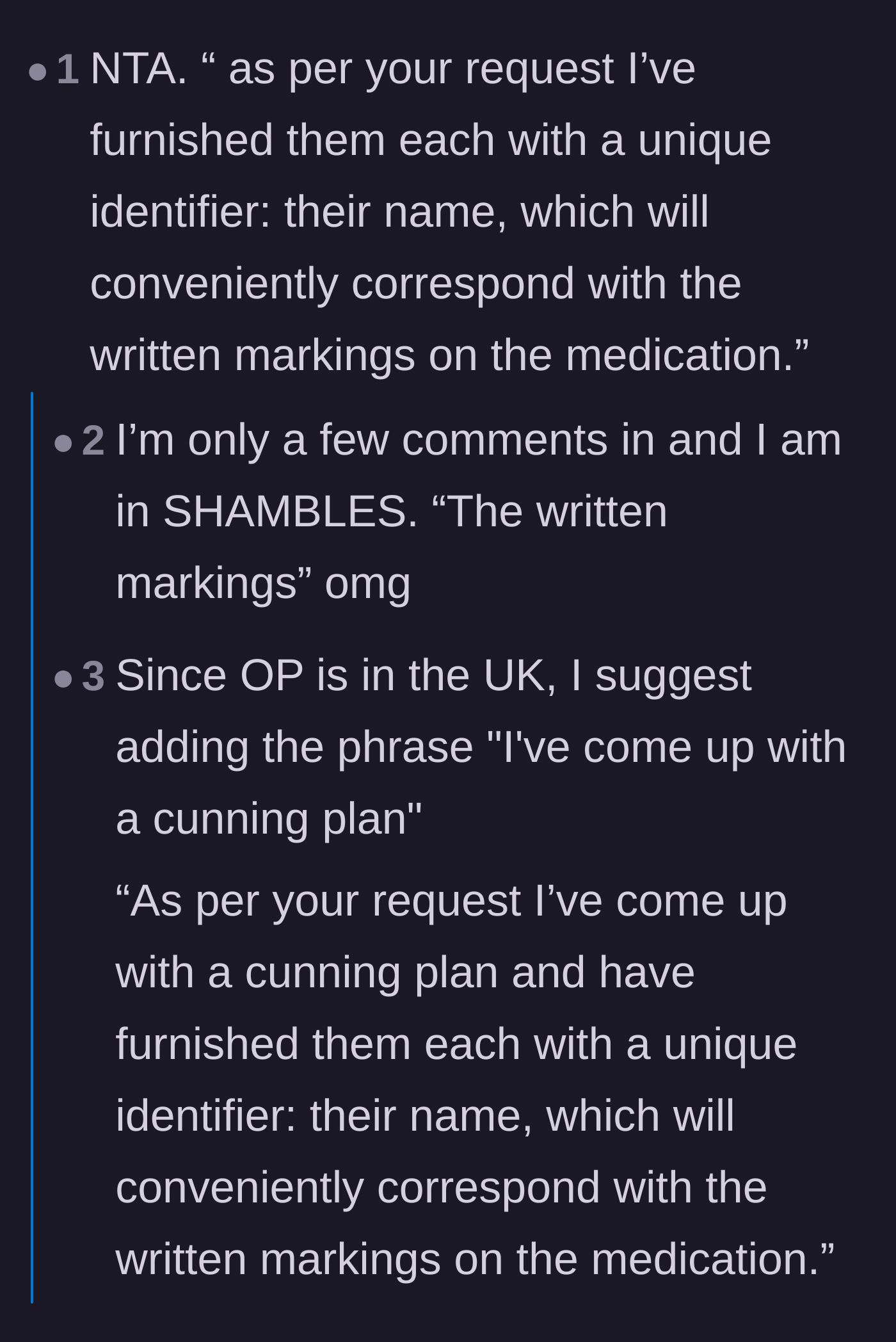 Comment thread 3 - Another hilarious email draft referring to the children's names as high-tech unique identifiers.