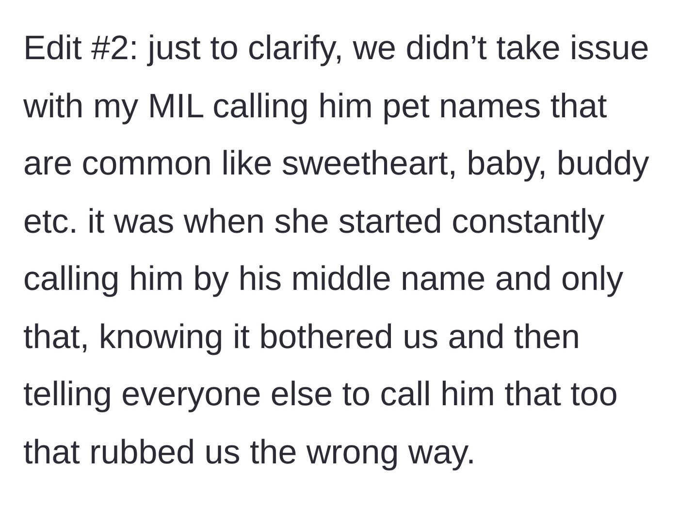 Story part 7 - A final clarification that casual pet names were never the issue, but the coordinated campaign to rename the child was.