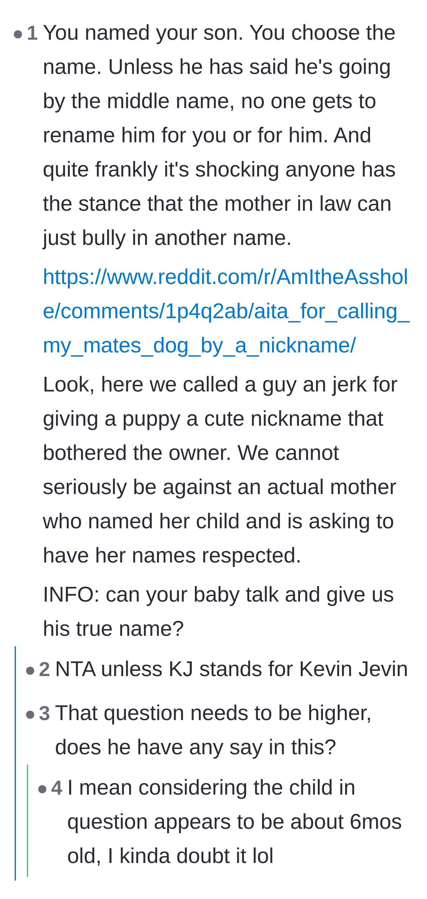 Comment thread 3 - Comparing the situation to a past Reddit post about renaming someone's puppy.