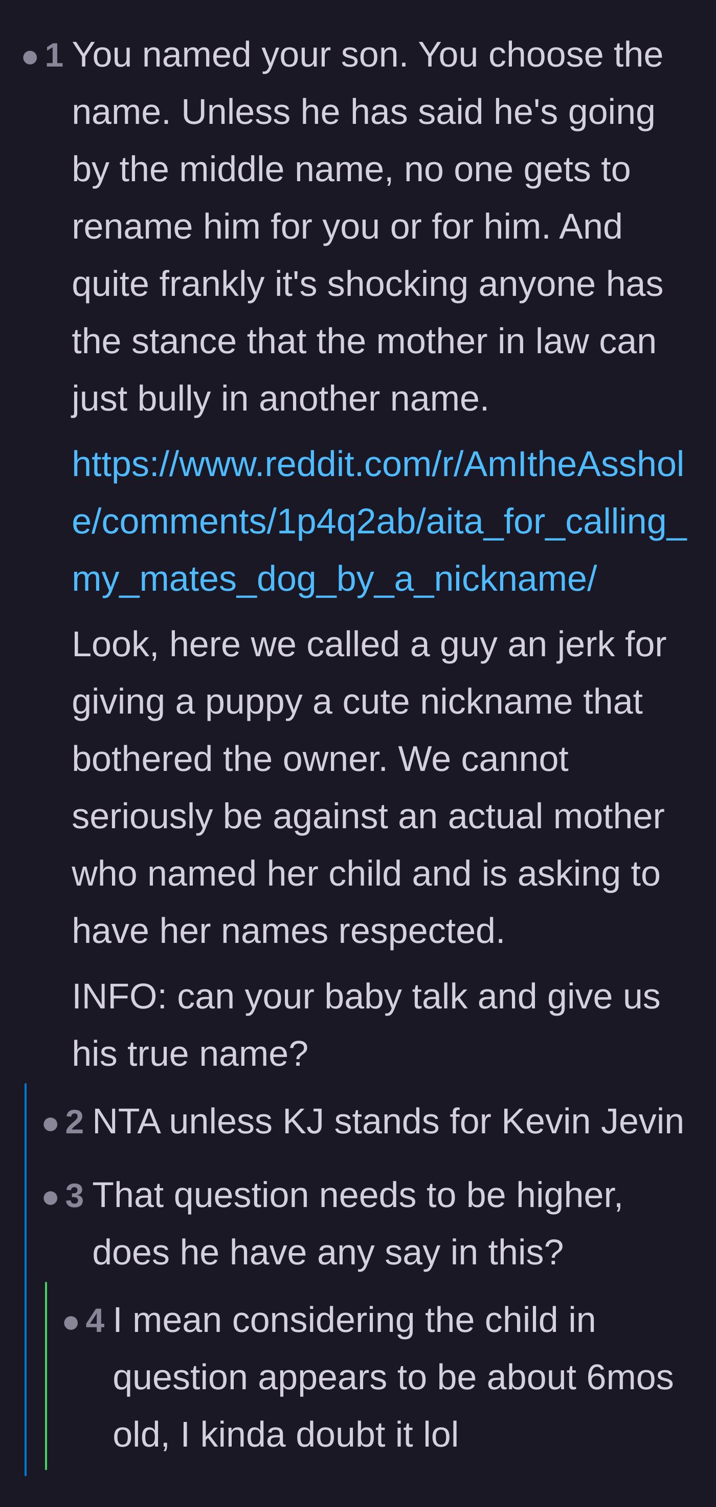 Comment thread 3 - Comparing the situation to a past Reddit post about renaming someone's puppy.