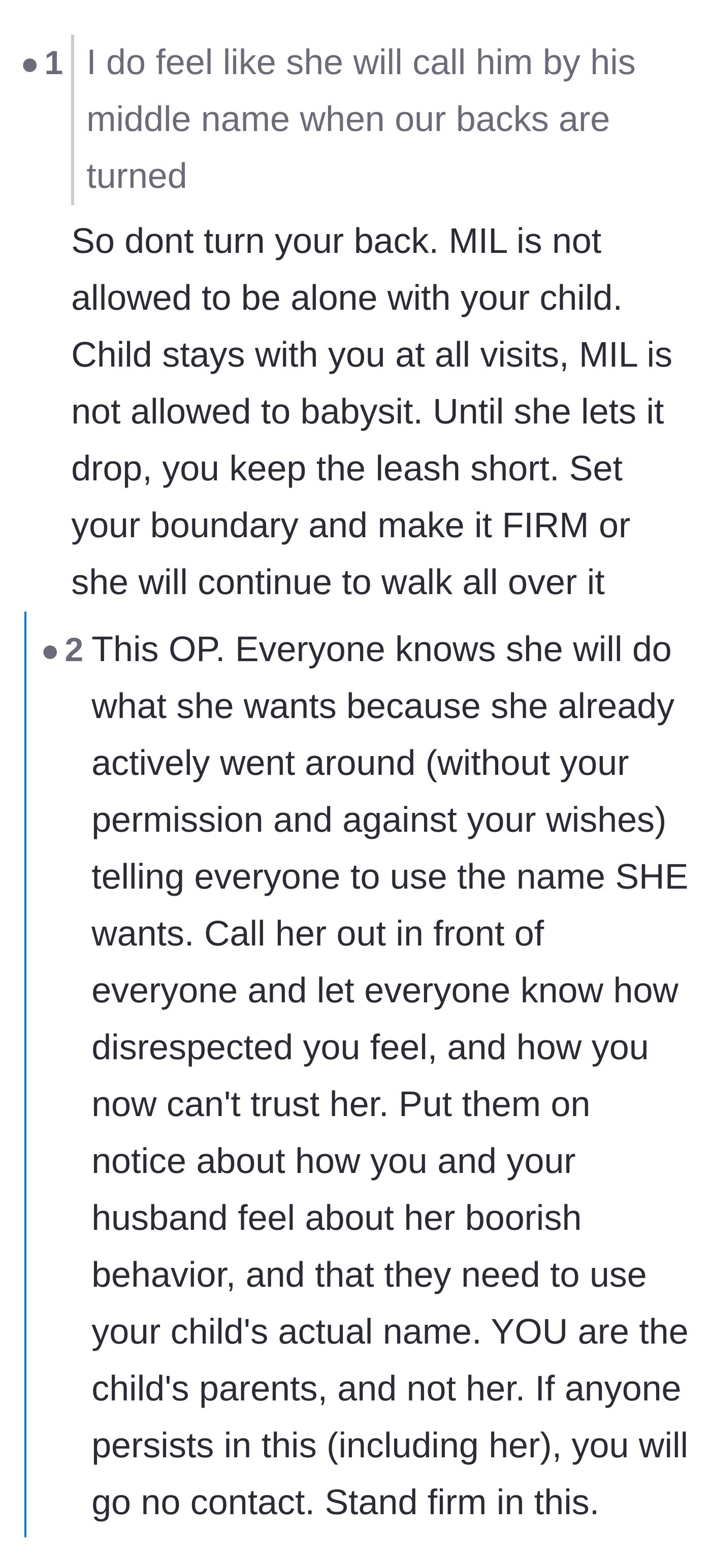 Comment thread 5 - A serious warning to never leave the child alone with the mother-in-law.