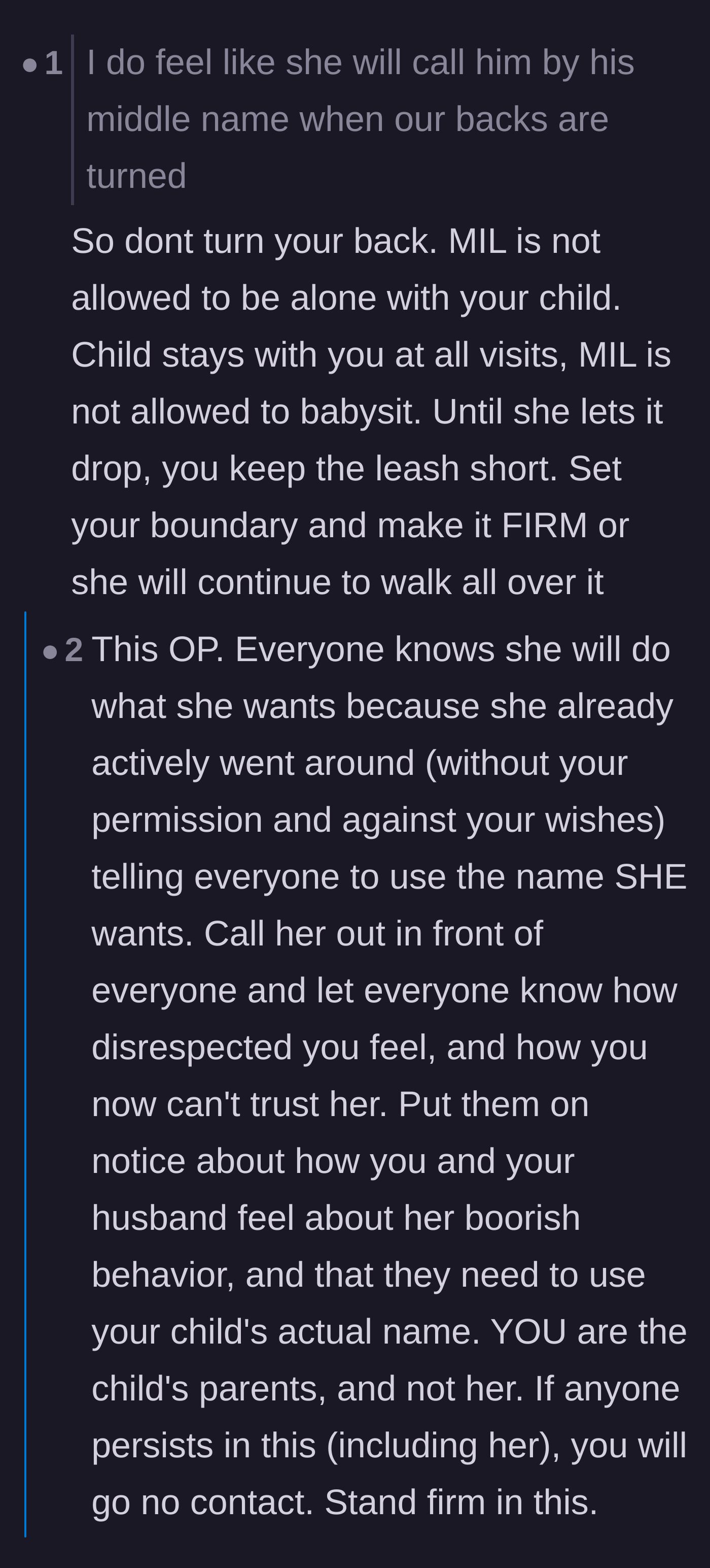 Comment thread 5 - A serious warning to never leave the child alone with the mother-in-law.