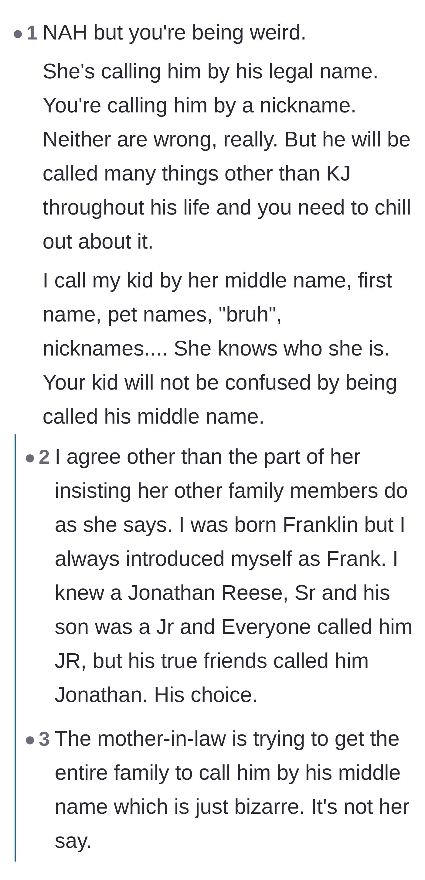Comment thread 6 - A dissenting opinion arguing that the parents are overreacting since it's the baby's legal middle name.