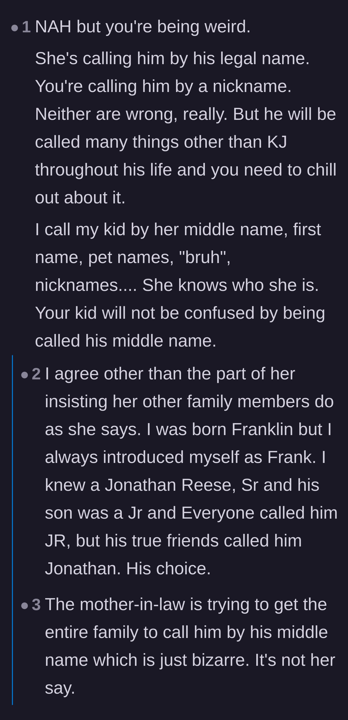 Comment thread 6 - A dissenting opinion arguing that the parents are overreacting since it's the baby's legal middle name.