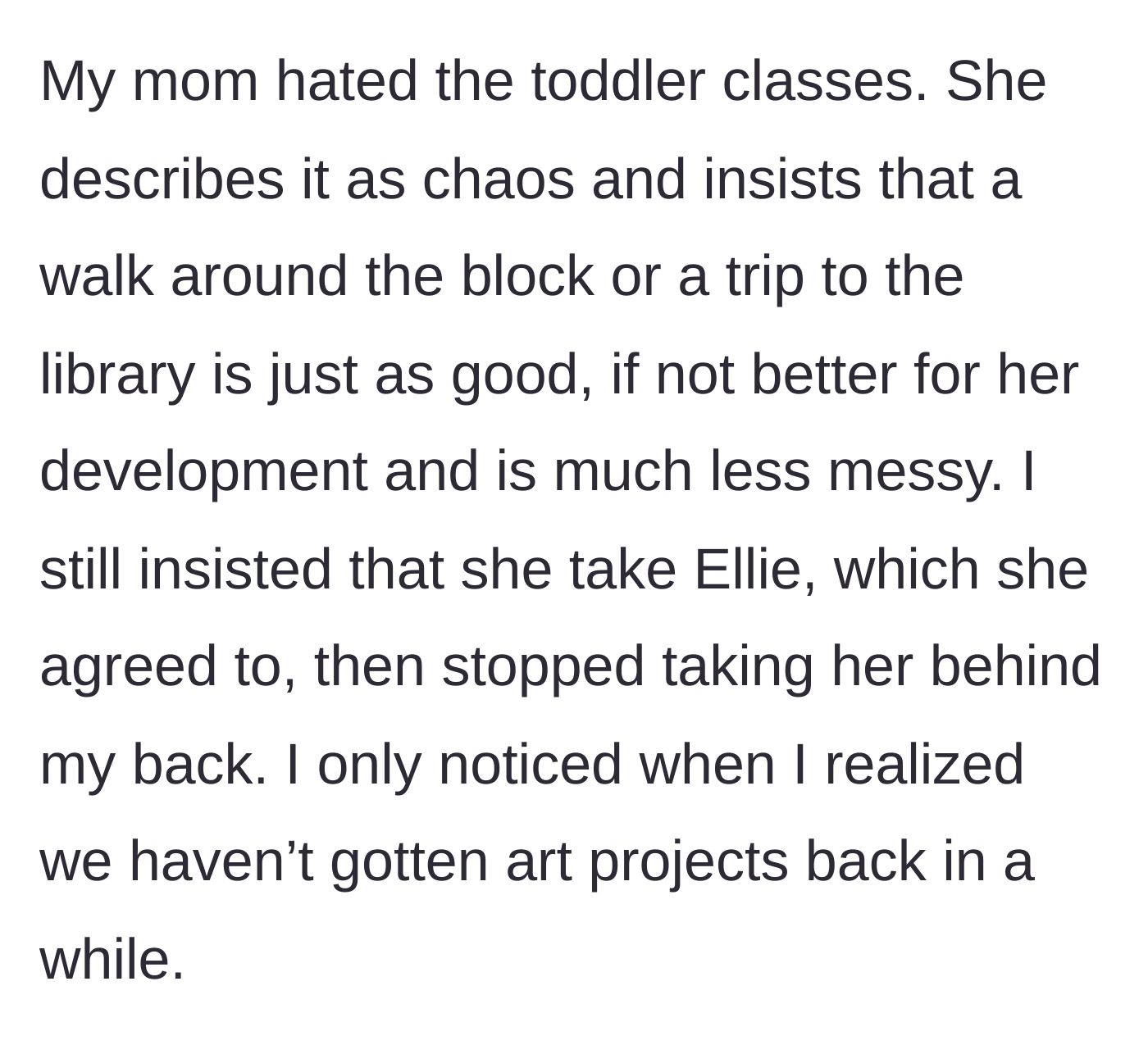 Story part 4 - The grandmother expresses hatred for the messy class, pretends to take the child, but secretly stops going behind the mother's back.