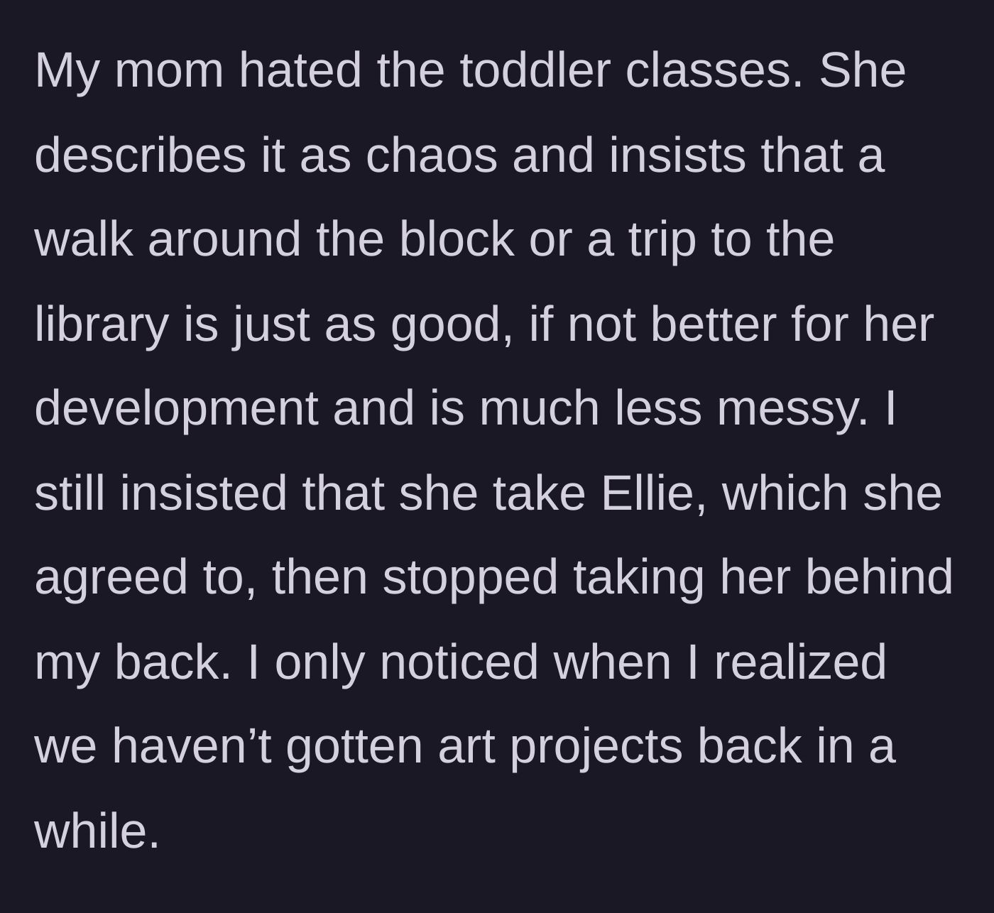 Story part 4 - The grandmother expresses hatred for the messy class, pretends to take the child, but secretly stops going behind the mother's back.
