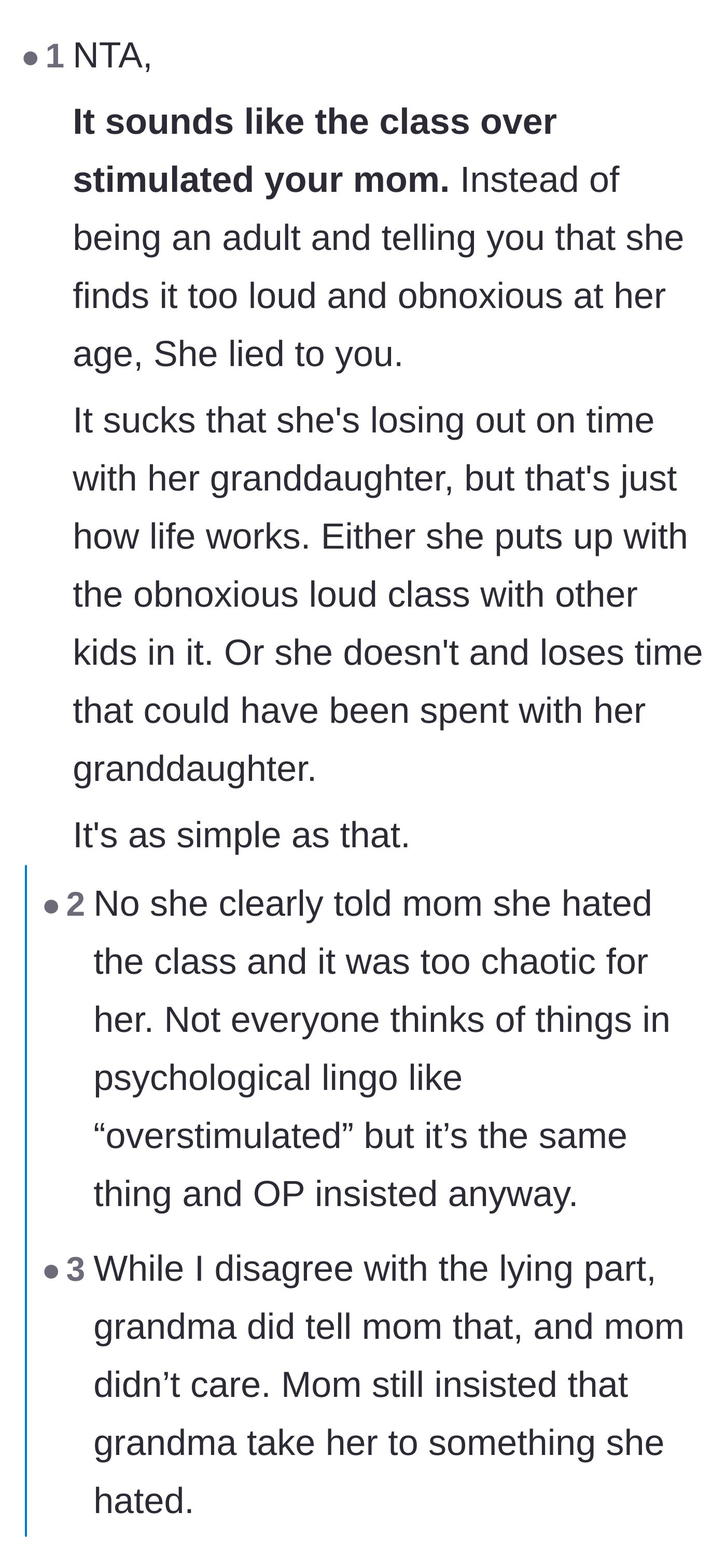 Comment thread 4 - A conversation about how the grandmother should have communicated her overstimulation instead of resorting to deceit.