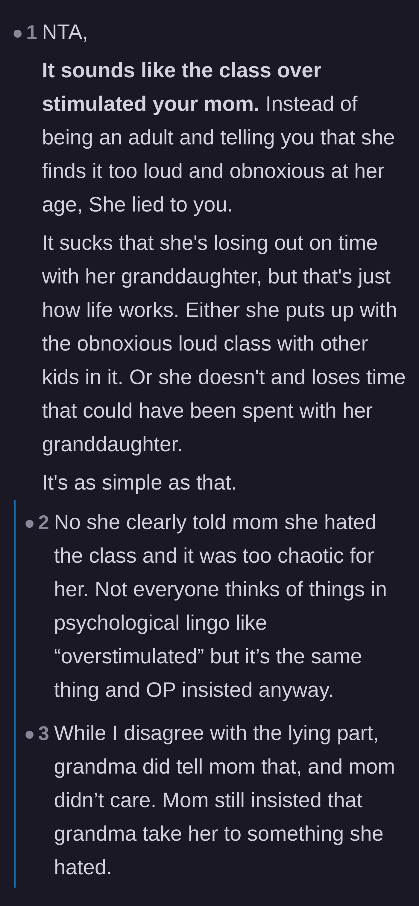 Comment thread 4 - A conversation about how the grandmother should have communicated her overstimulation instead of resorting to deceit.
