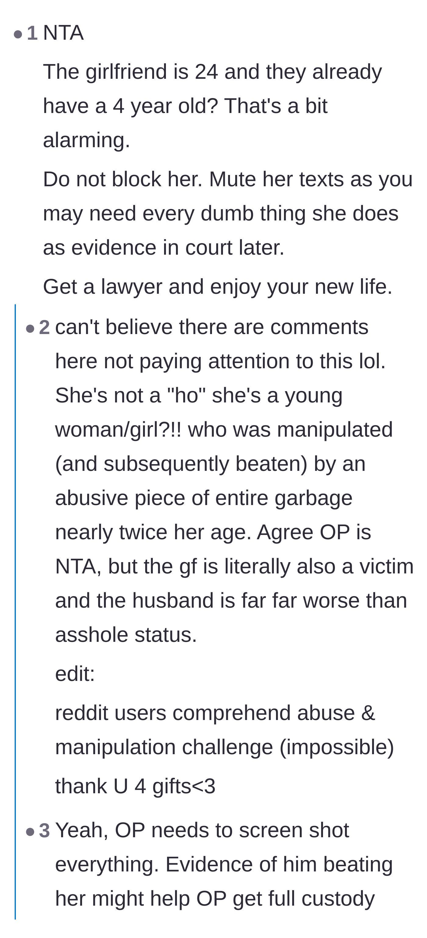 Comment thread 2 - A debate about the mistress's young age, the timeline of the affair, and whether she is a victim of grooming or a willing participant.