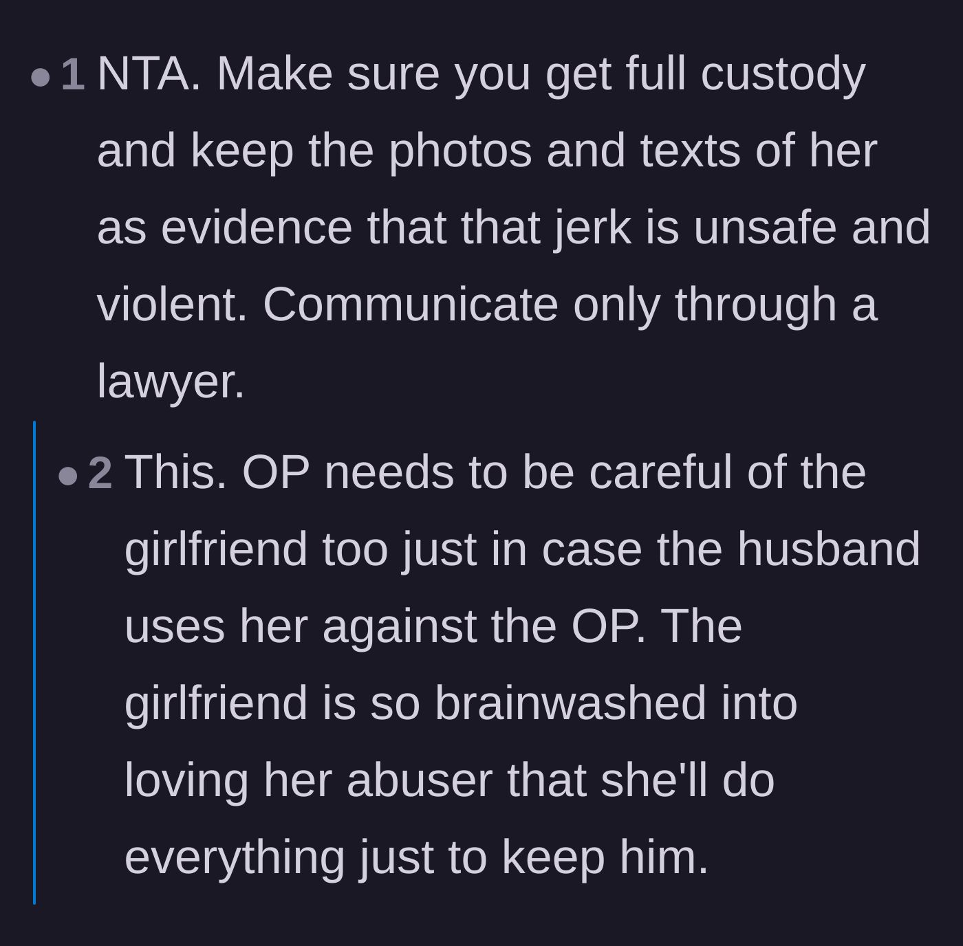 Comment thread 3 - Readers urging the wife to use the mistress's photos of abuse as evidence to secure full custody of her children.