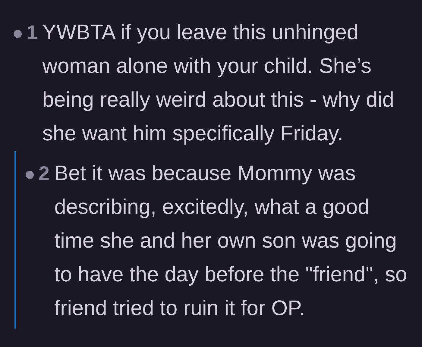 Comment thread 1 - Discussing the friend's unsettling red flags and worst-case abduction scenarios