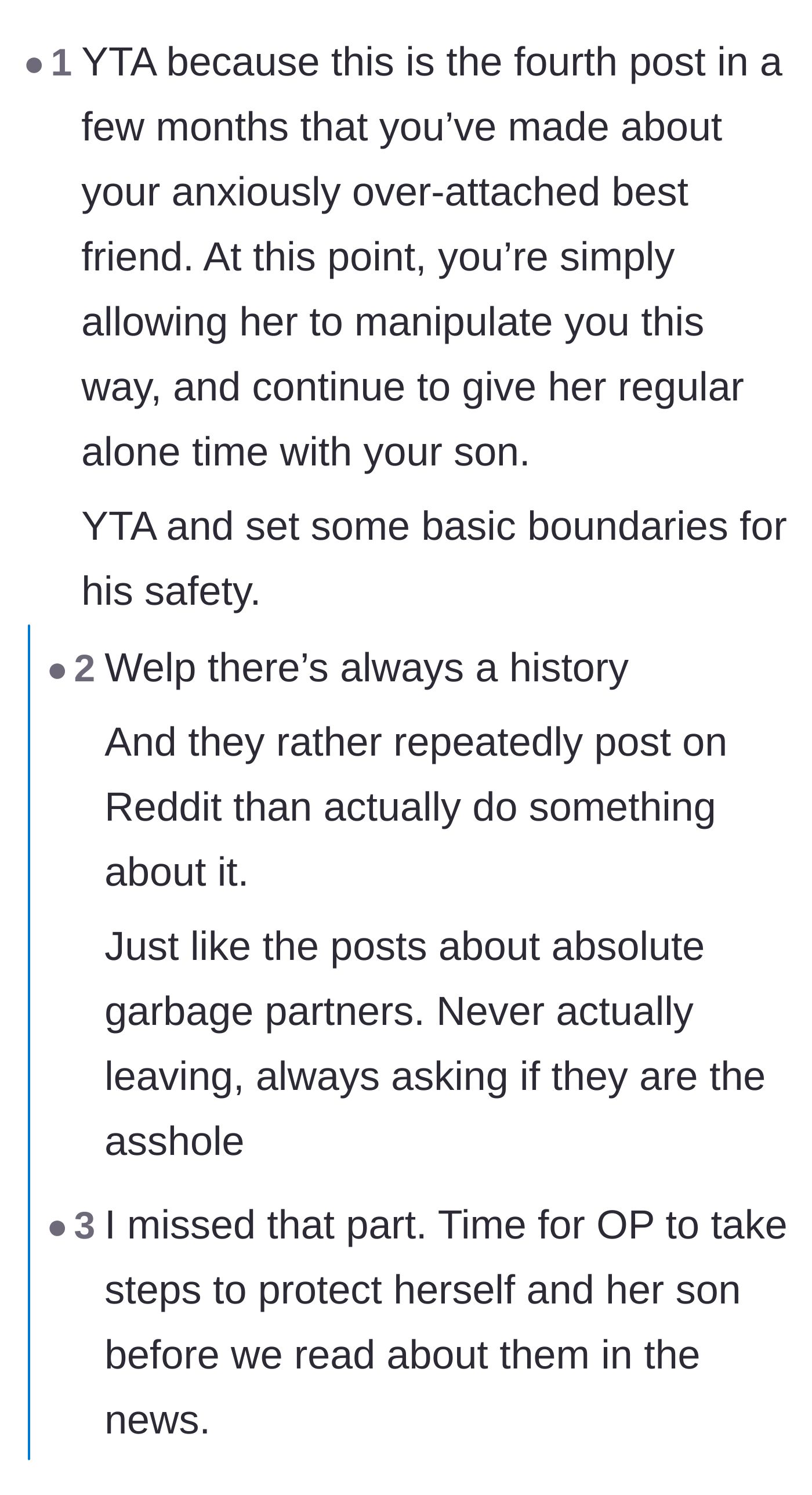Comment thread 3 - Calling out the original poster's post history and repeated failure to cut the friend off