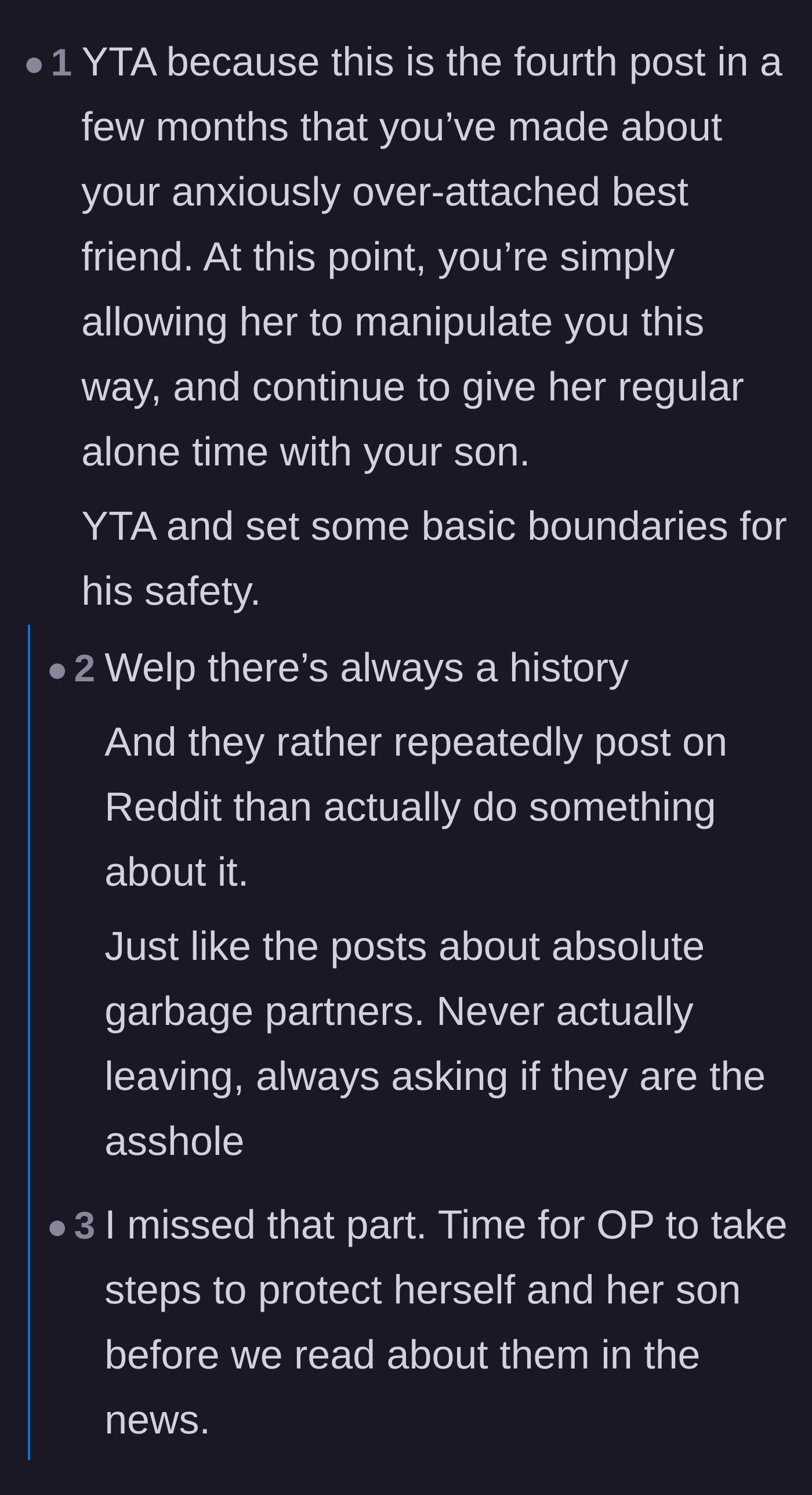 Comment thread 3 - Calling out the original poster's post history and repeated failure to cut the friend off