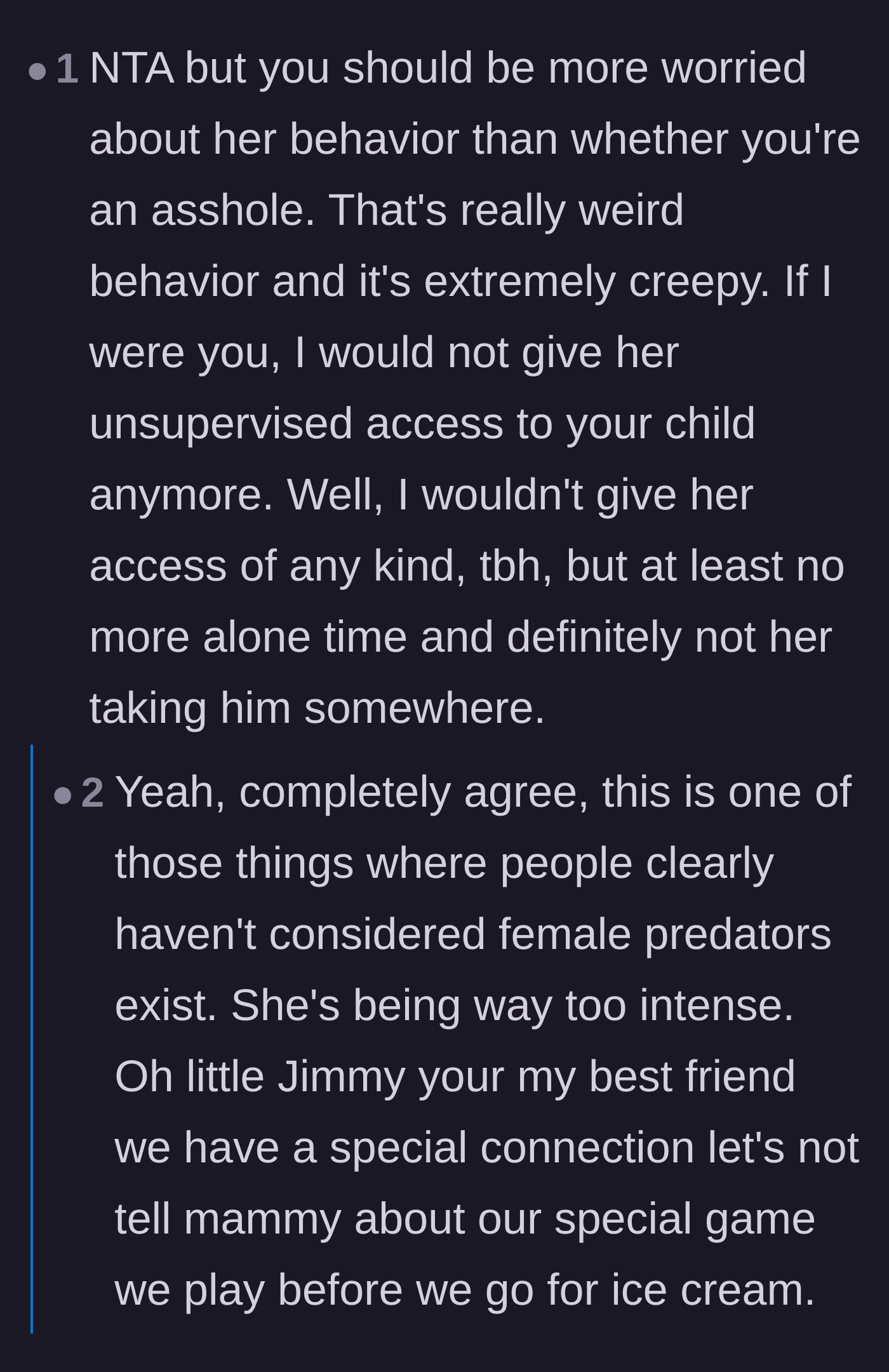 Comment thread 6 - Darker warnings about the potential for predatory behavior and grooming