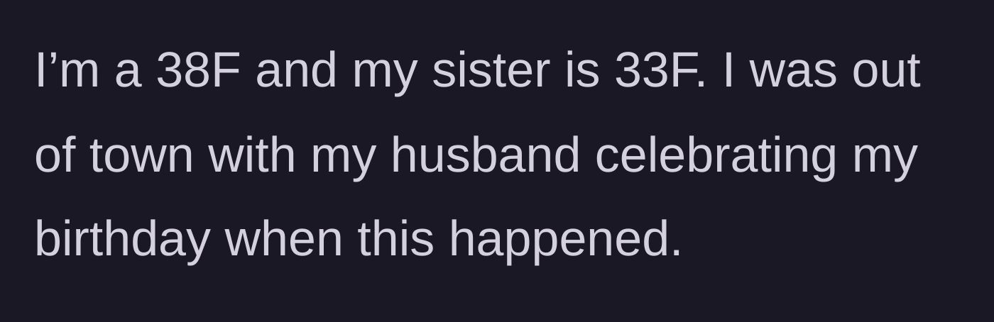 Story part 1 - Mom explains she was away for her birthday when the family drama kicked off.